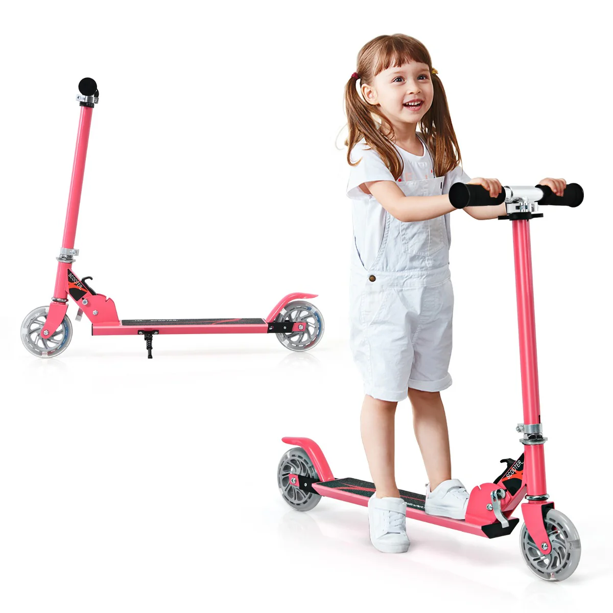 Kids Aluminum Folding Stunt Scooter with LED Wheels-Pink - Image 6