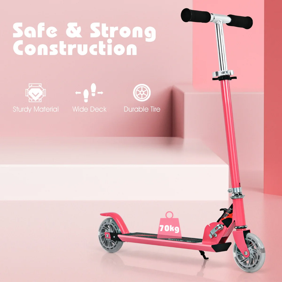 Kids Aluminum Folding Stunt Scooter with LED Wheels-Pink - Image 8