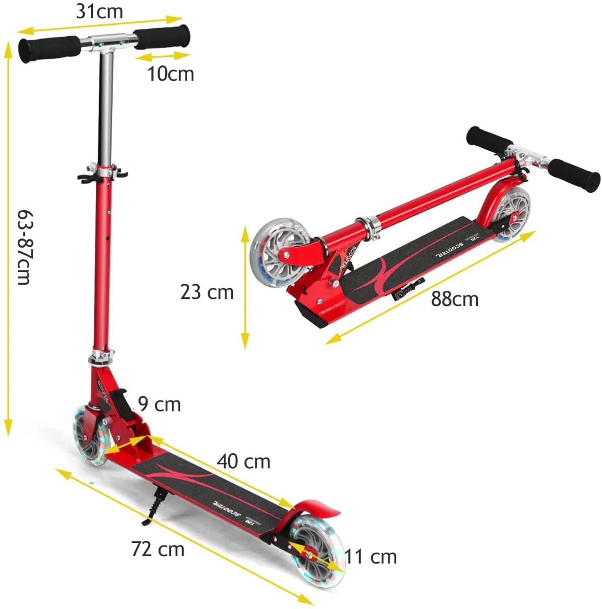 Kids Aluminum Folding Stunt Scooter with LED Wheels-Red - Image 5