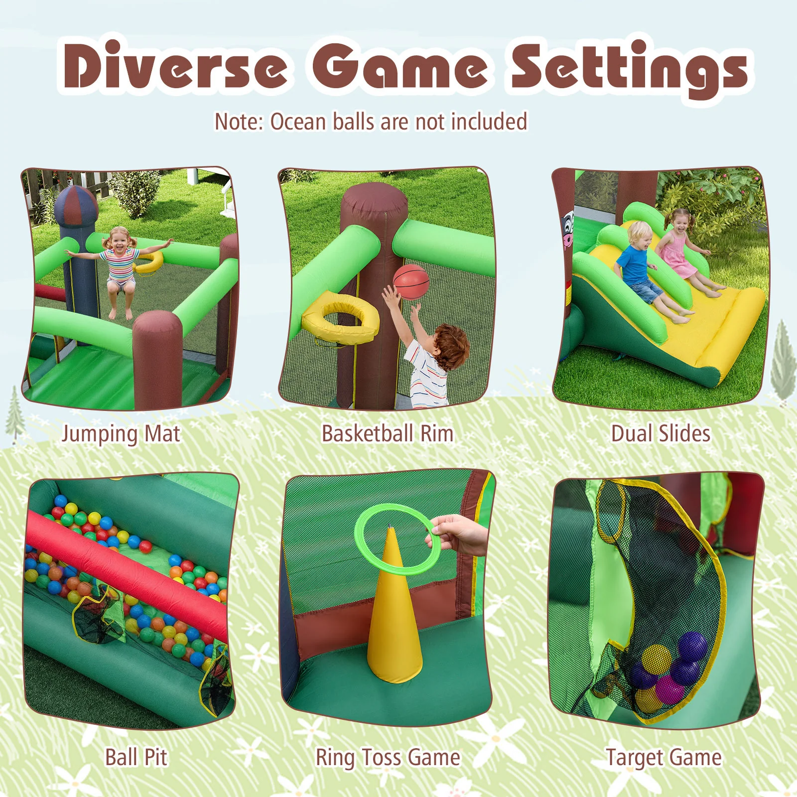 Kids Inflatable Bounce House With Dual Slides And Ball Pit Farm-hemed With 680W Blower - Image 6