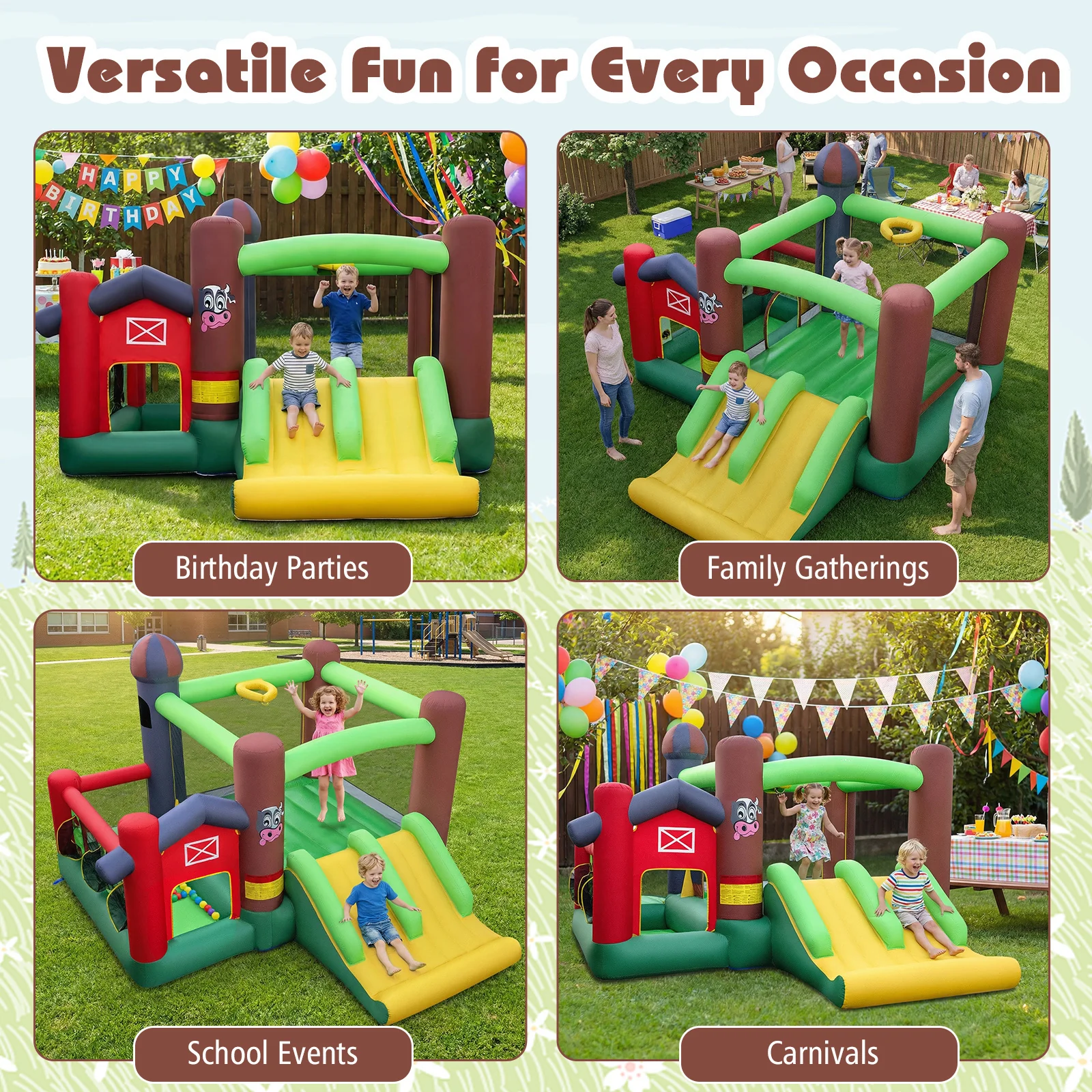 Kids Inflatable Bounce House With Dual Slides And Ball Pit Farm-hemed With 680W Blower - Image 7