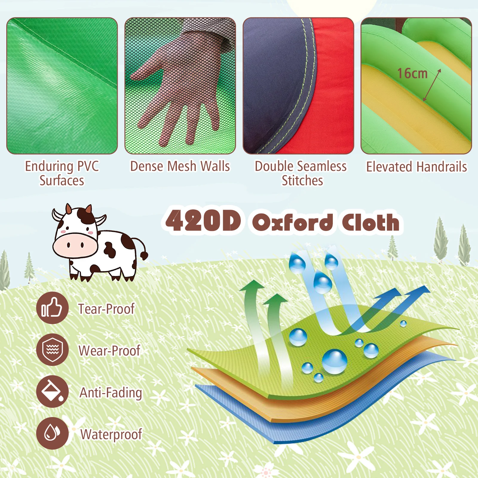Kids Inflatable Bounce House With Dual Slides And Ball Pit Farm-hemed With 680W Blower - Image 8