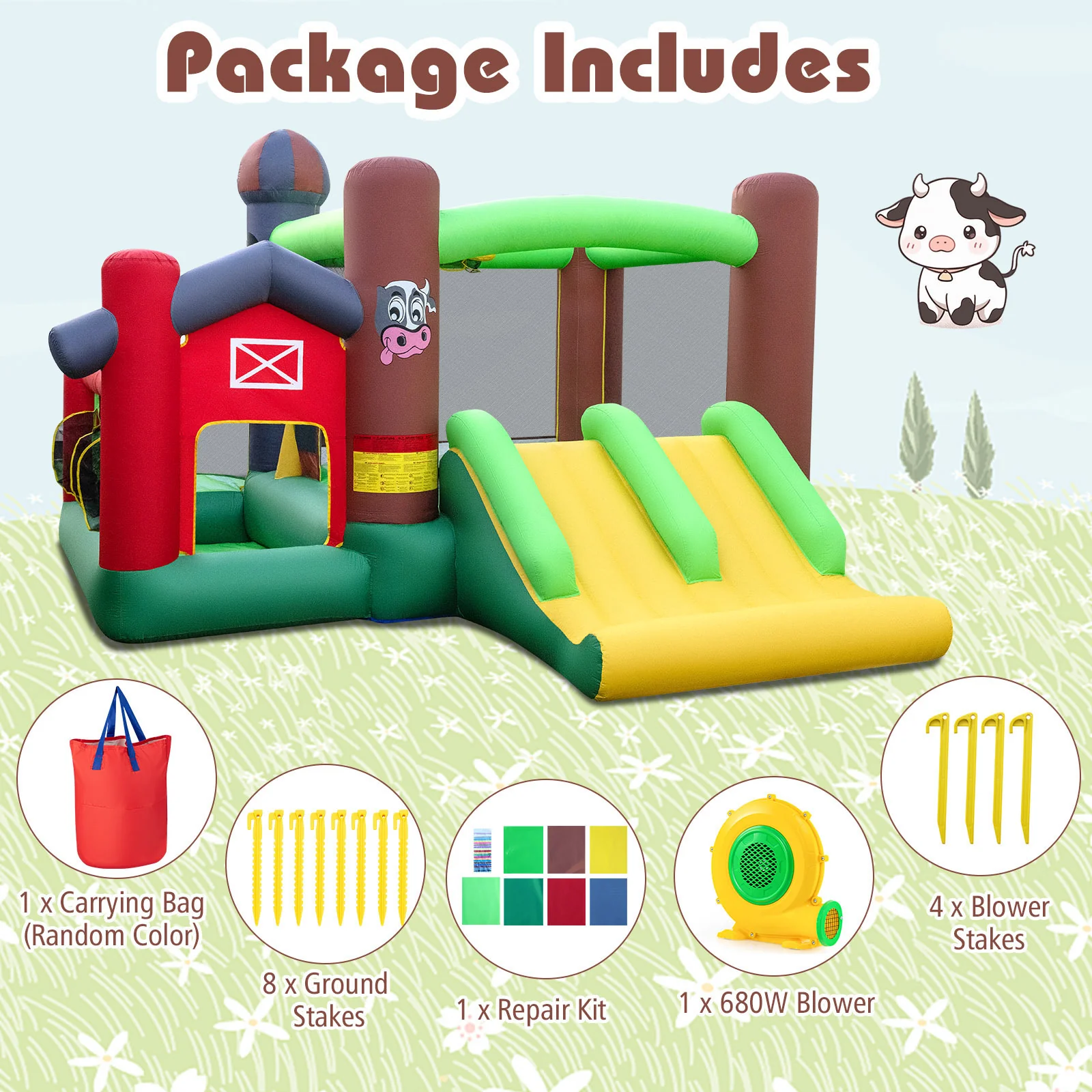 Kids Inflatable Bounce House With Dual Slides And Ball Pit Farm-hemed With 680W Blower - Image 9