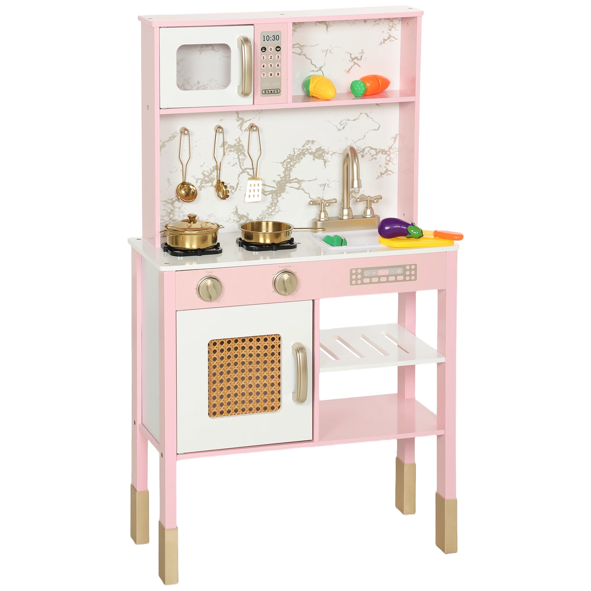 Kids Kitchen Playset with Pretend Play Kitchen Accessories, Pink