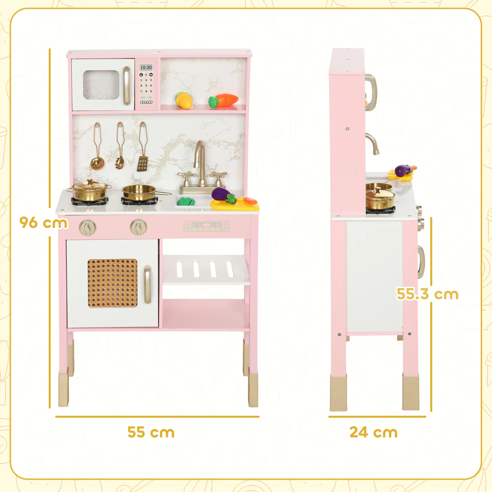 Kids Kitchen Playset with Pretend Play Kitchen Accessories, Pink - Image 5