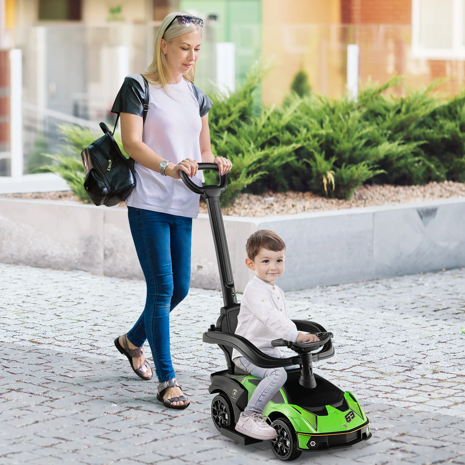 Kids Licensed Lamborghini Ride on Car with Push Handle-Green - Image 3