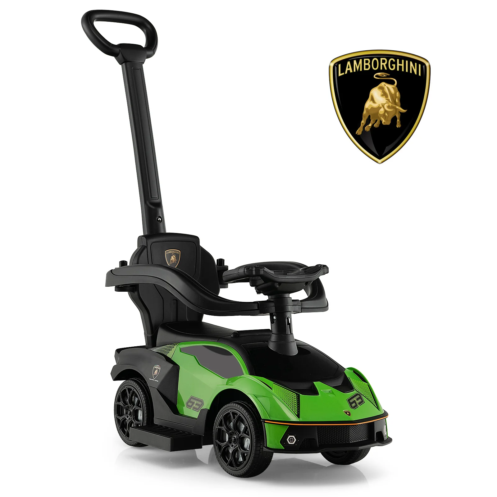 Kids Licensed Lamborghini Ride on Car with Push Handle-Green - Image 4