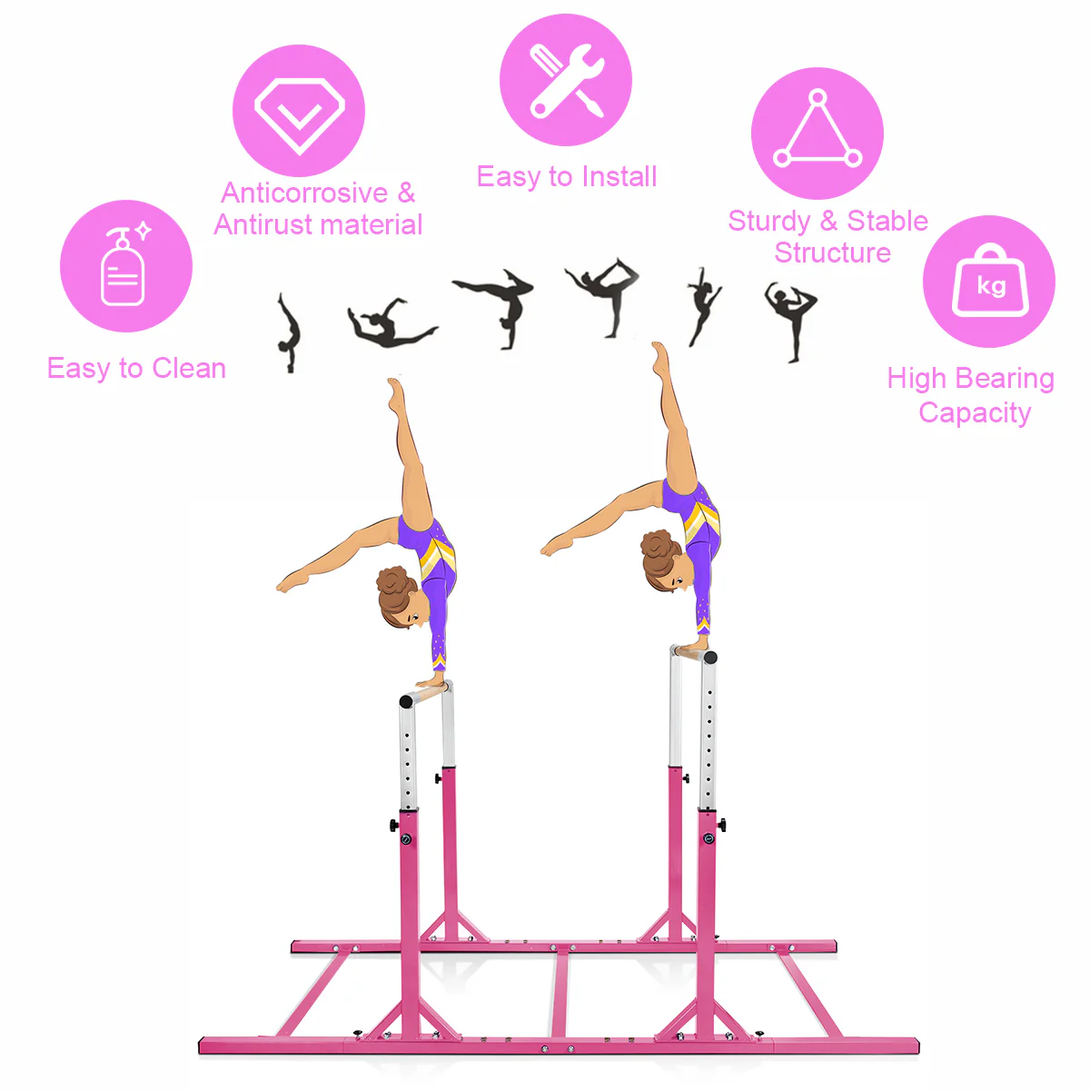 Kids Parallel Gymnastics Bar with Adjustable Width and 11-Level Heights - Image 19