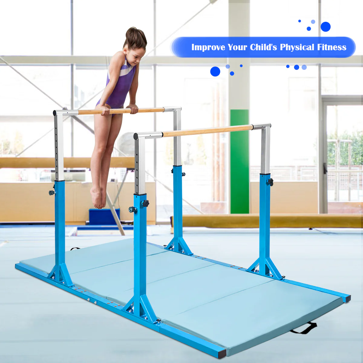 Kids Parallel Gymnastics Bar with Adjustable Width and 11-Level Heights - Image 3