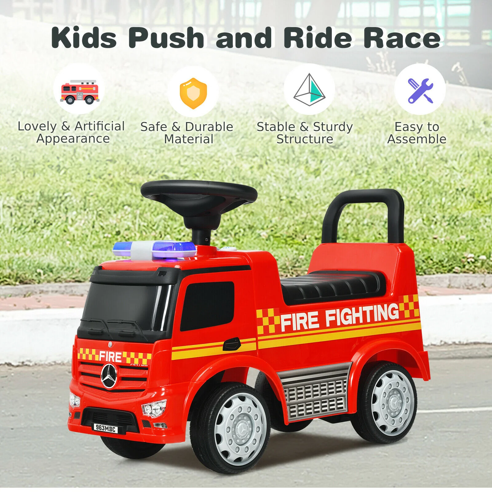 Kid's Ride On Push Car Licensed Mercedes Benz Firefighter - Image 3