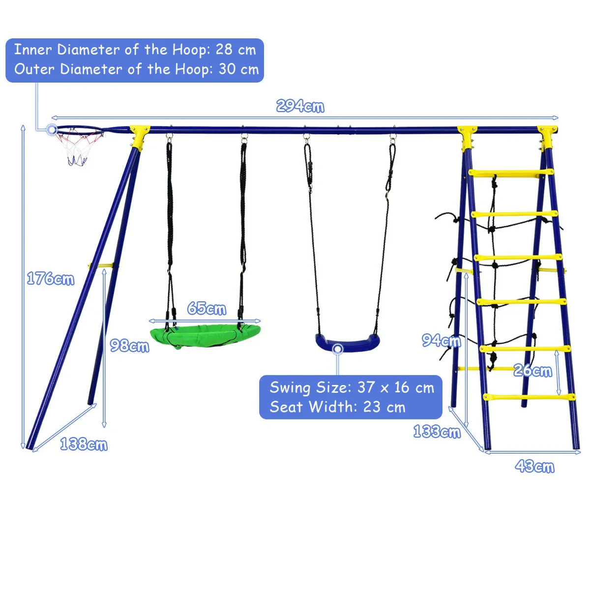 Kids Swing Set with Basketball Hoop and Climbing Ladder - Image 4