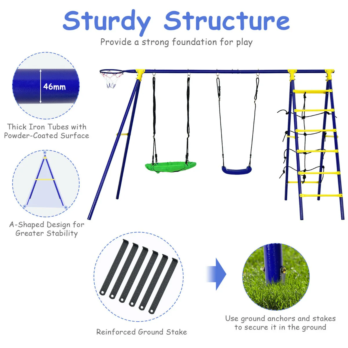 Kids Swing Set with Basketball Hoop and Climbing Ladder - Image 5