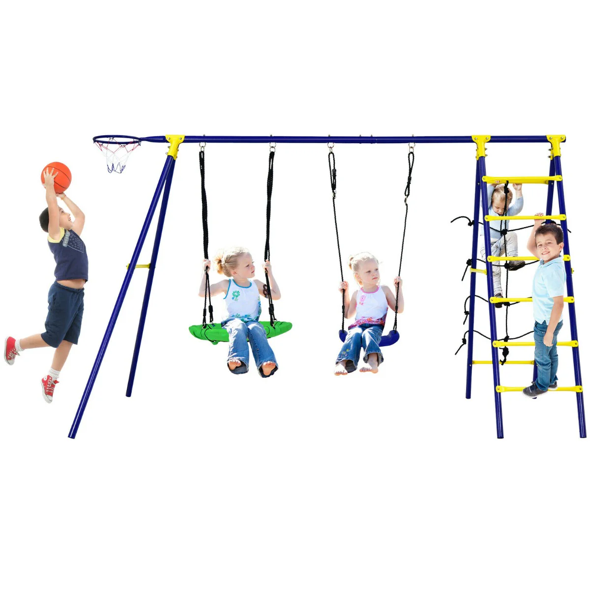 Kids Swing Set with Basketball Hoop and Climbing Ladder - Image 7