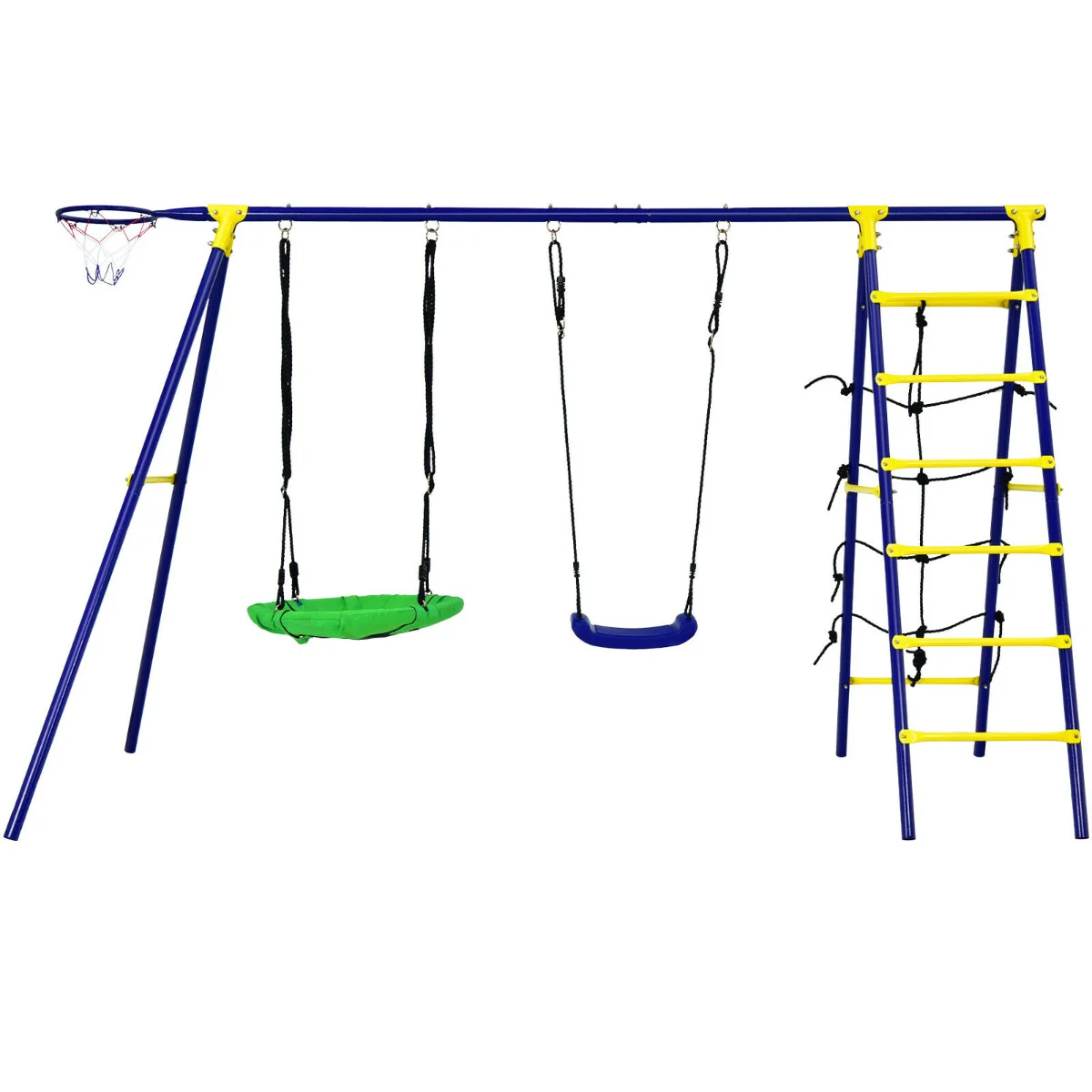 Kids Swing Set with Basketball Hoop and Climbing Ladder - Image 8