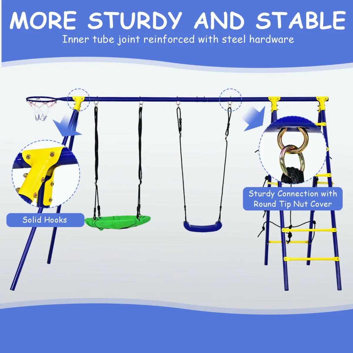 Kids Swing Set with Basketball Hoop and Climbing Ladder - Image 9