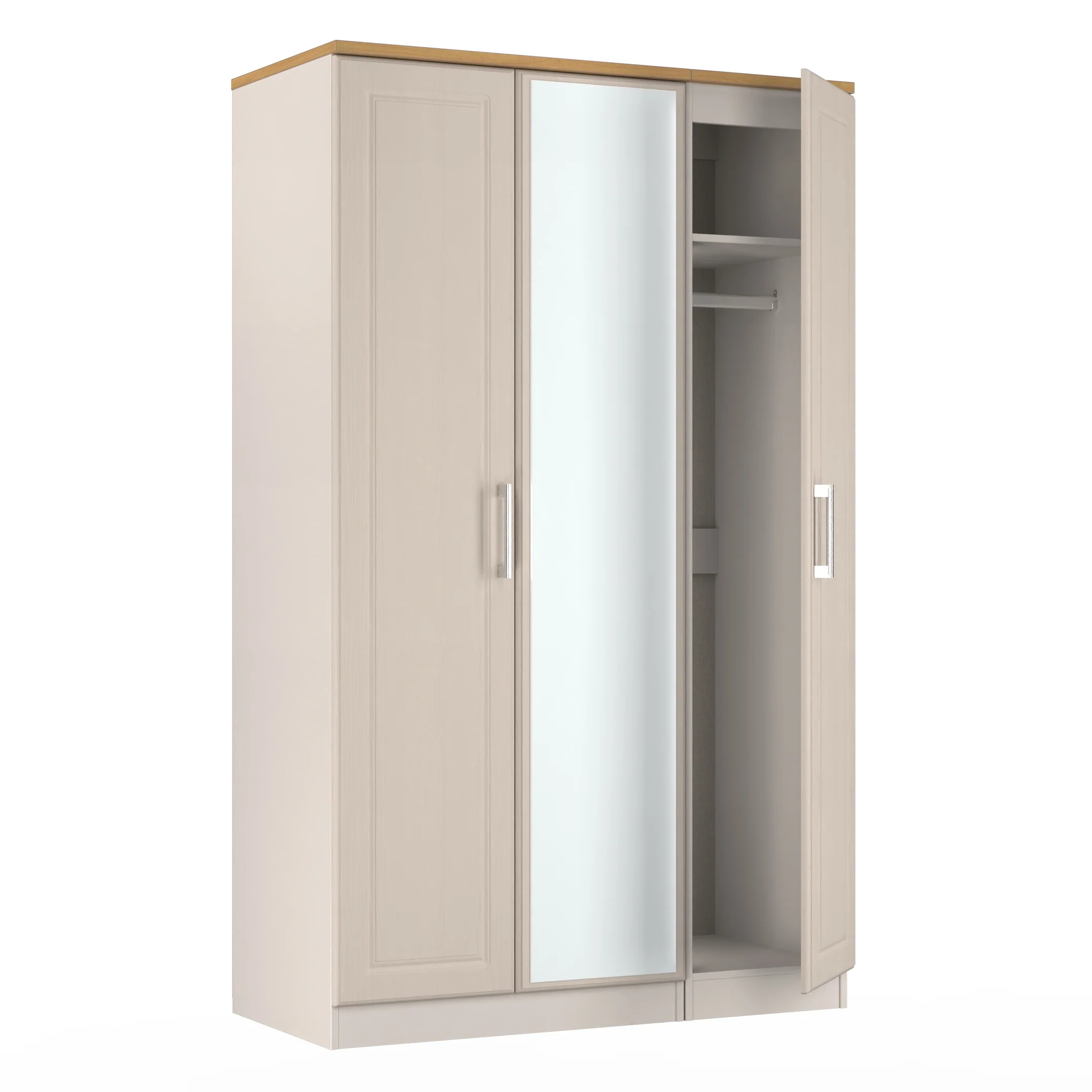 Kingston Ready Assembled Triple Mirror Wardrobe in Kashmir Ash & Modern Oak - Image 7
