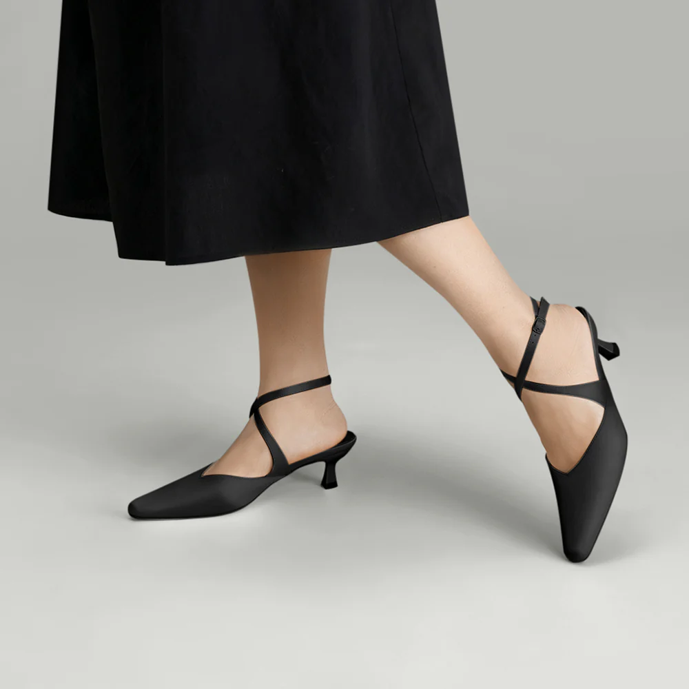 Kitten Heel Slingback Squared-off Closed Toe Heels Pumps