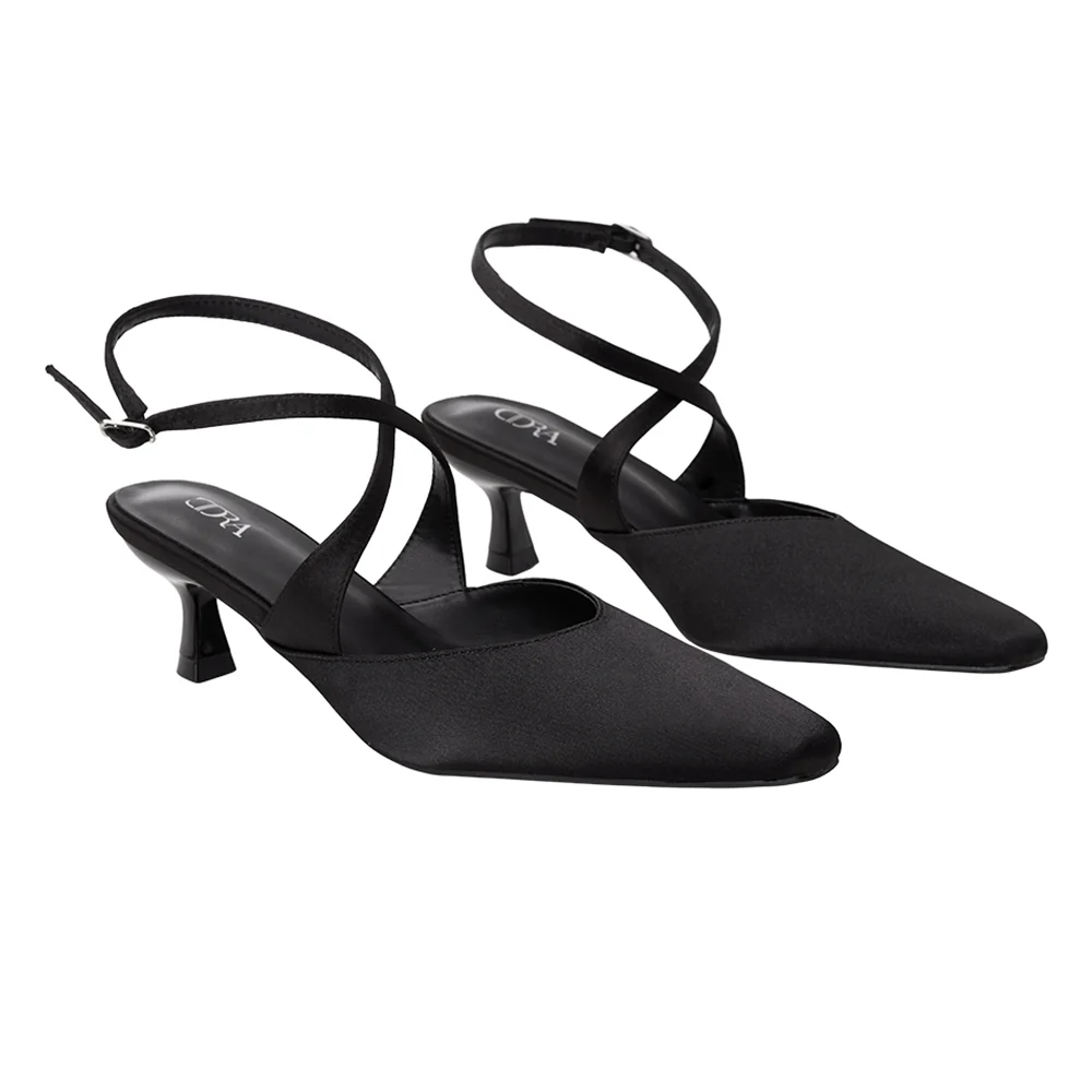 Kitten Heel Slingback Squared-off Closed Toe Heels Pumps - Image 3