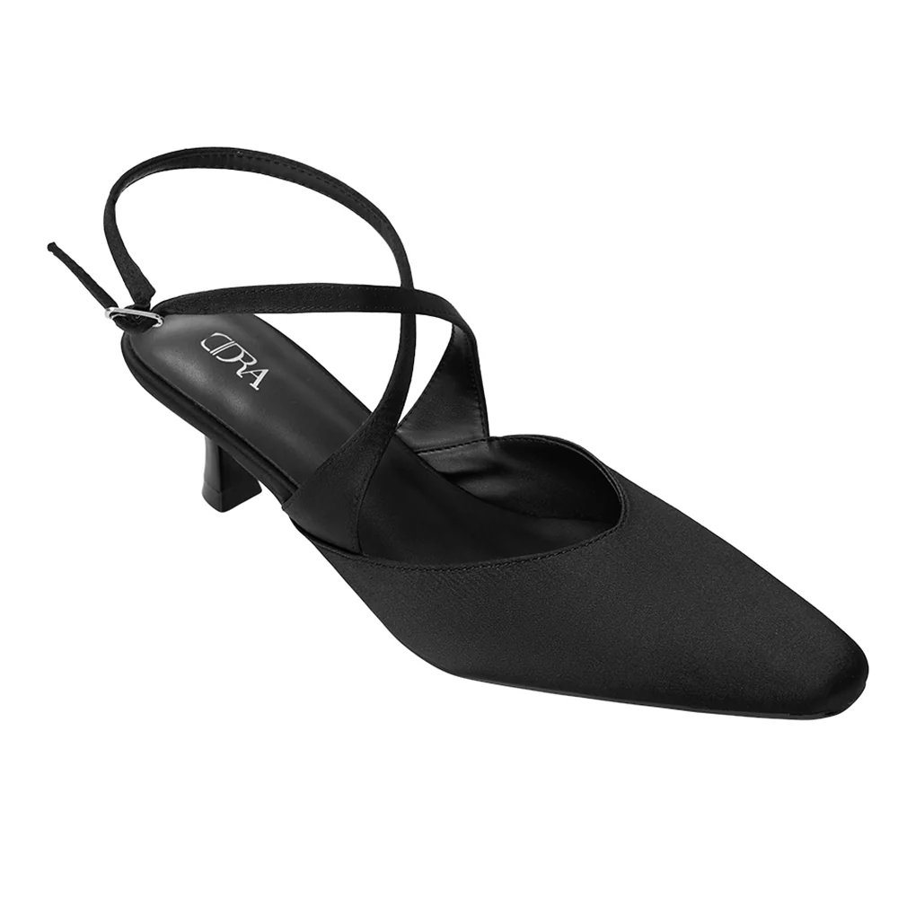 Kitten Heel Slingback Squared-off Closed Toe Heels Pumps - Image 4
