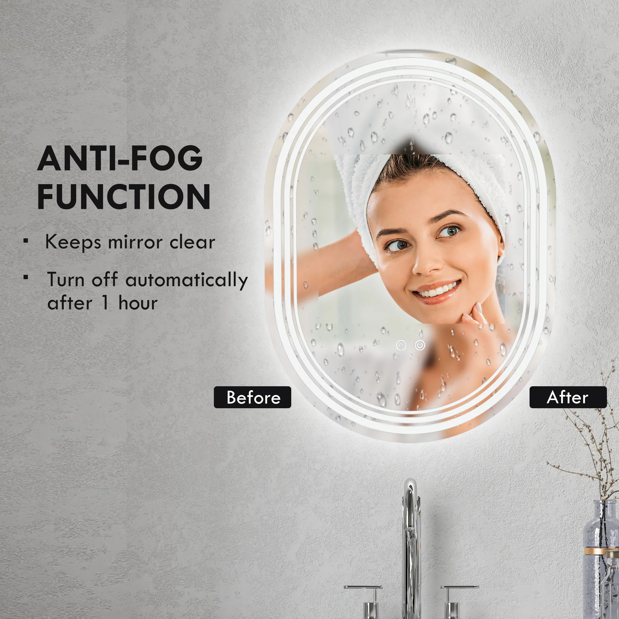kleankin Bathroom Mirror with LED Lights, 3 Colours, Anti-fog, 80 x 60cm - Image 6