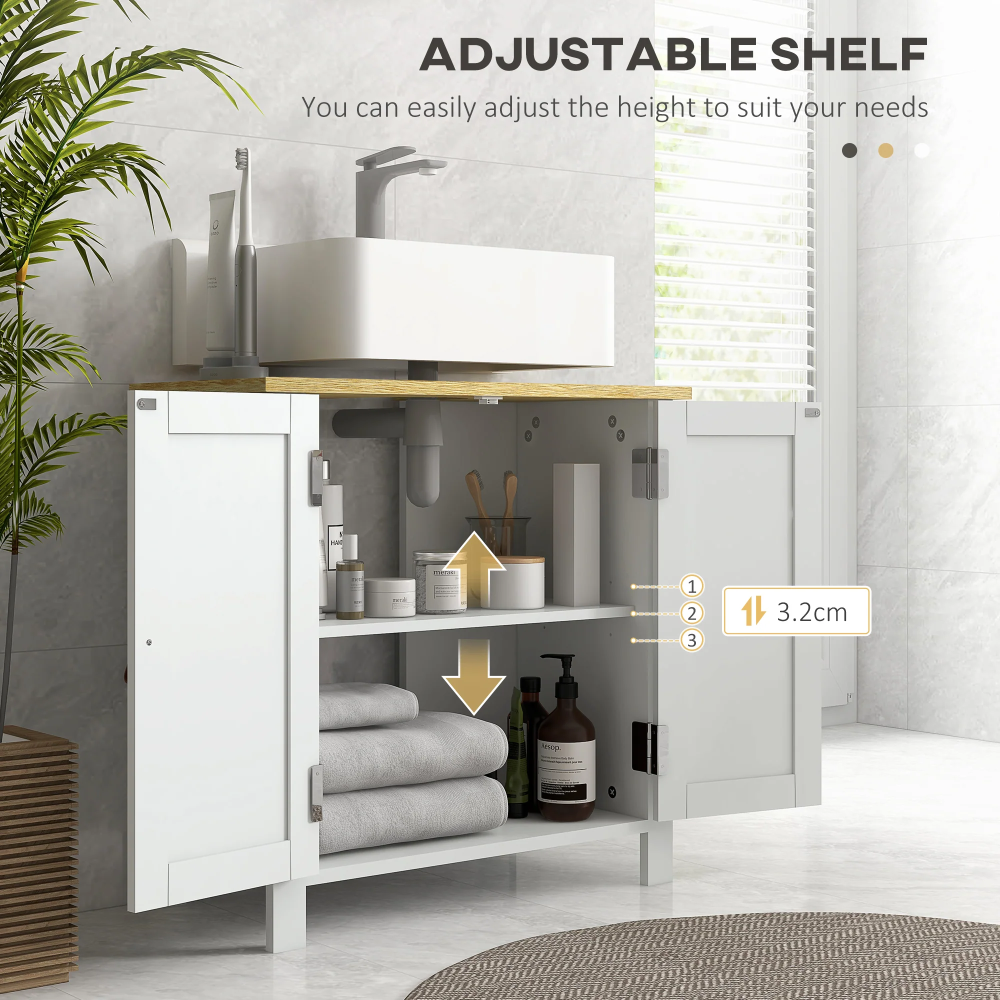 Kleankin Bathroom Under Sink Cabinet With Adjustable Shelf, White - Image 4