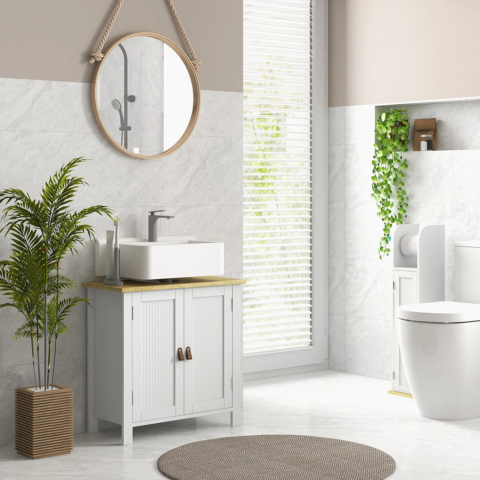 Kleankin Bathroom Under Sink Cabinet With Adjustable Shelf, White - Image 6