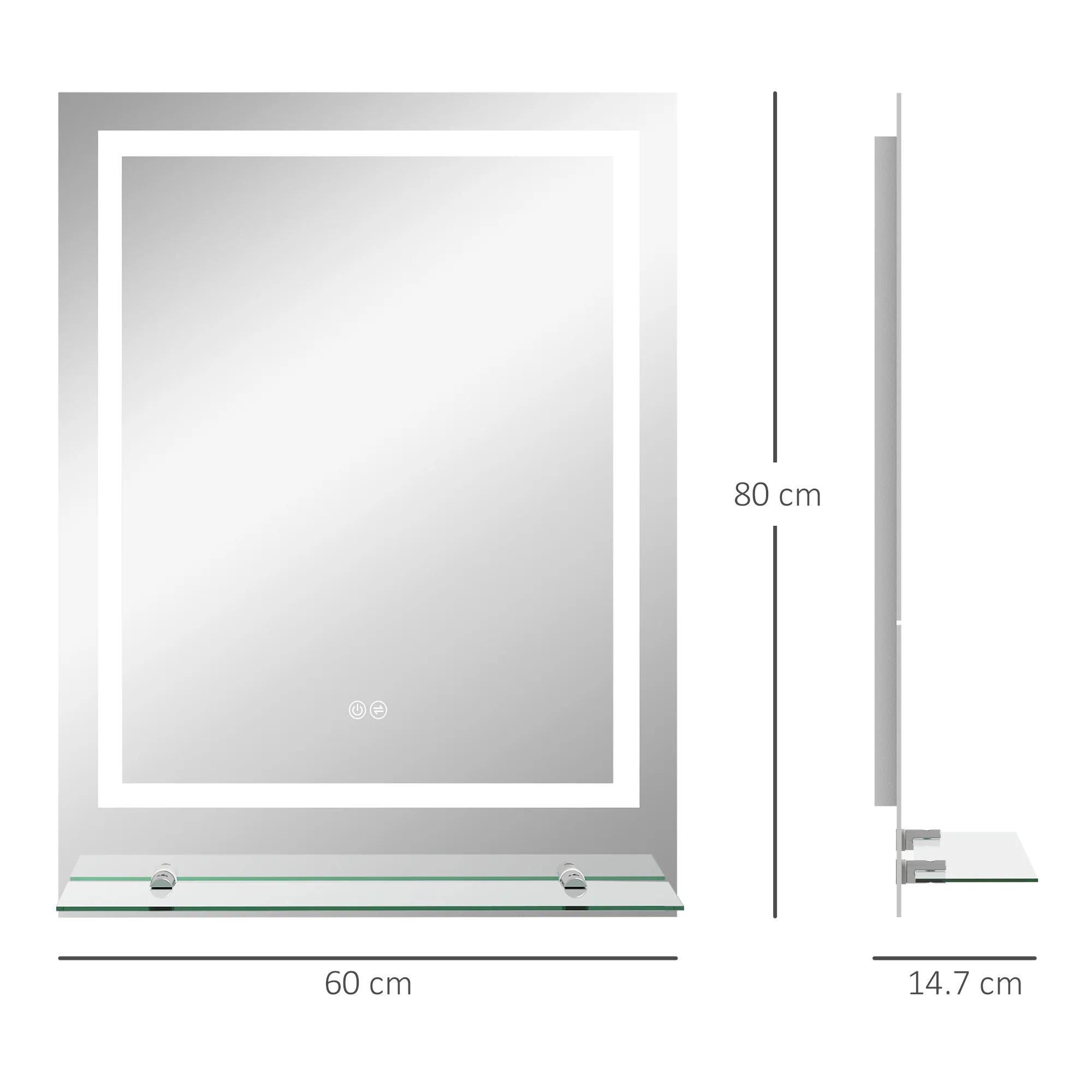 kleankin Dimmable Bathroom Mirror with LED Lights, 3 Colours, Defogging Film - Image 5