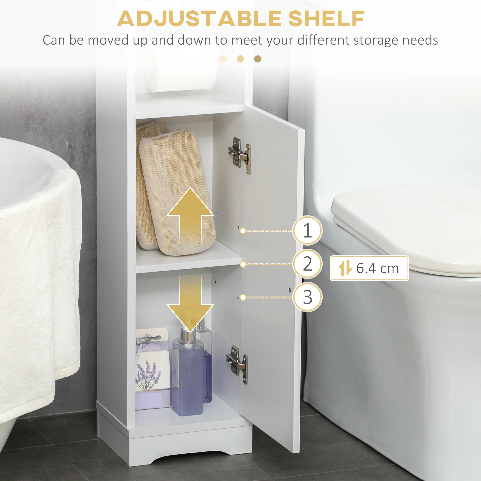 kleankin Freestanding Bathroom Storage Unit with Adjustable Shelf, White - Image 4
