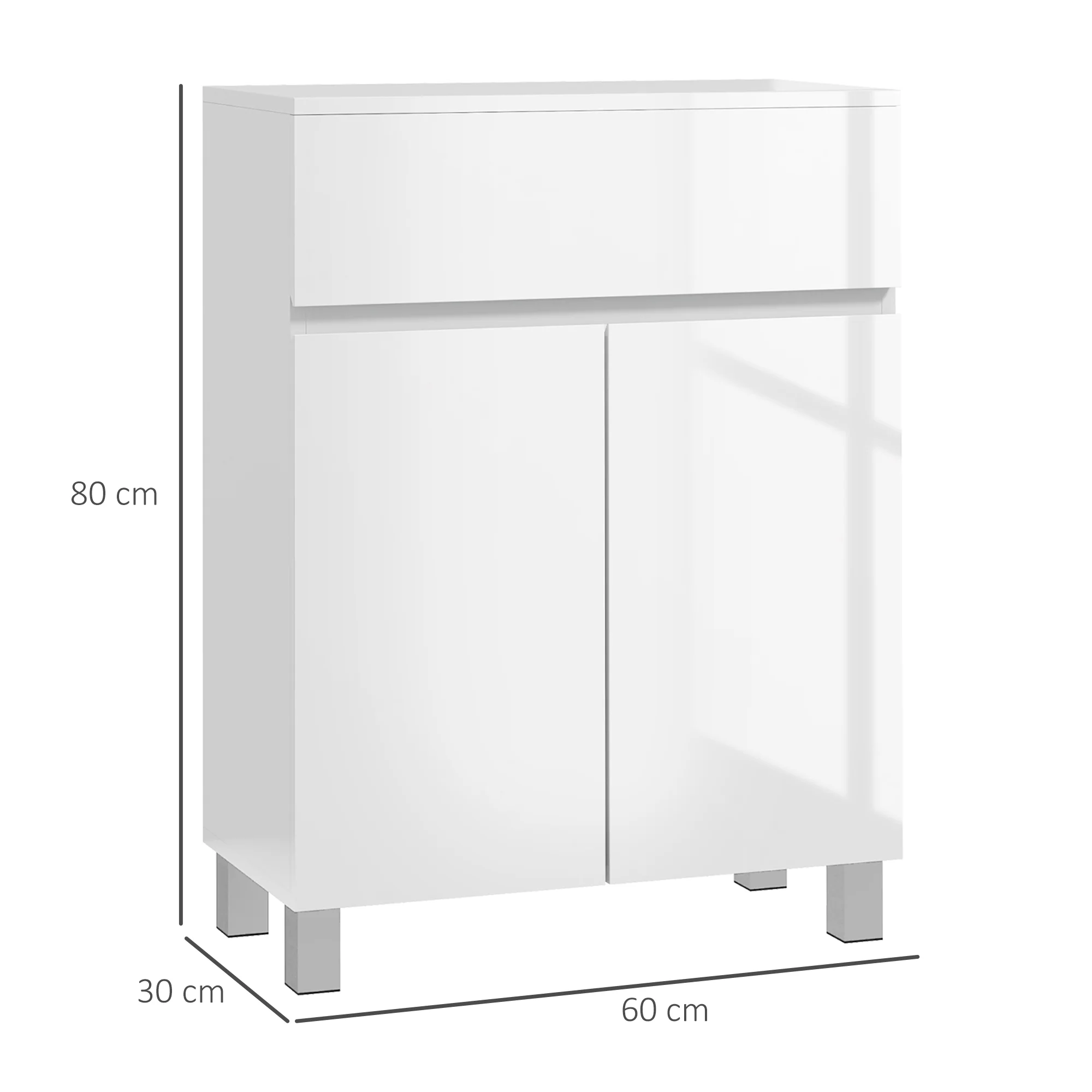 kleankin High Gloss Bathroom Floor Cabinet Storage Cupboard with Drawer - Image 5