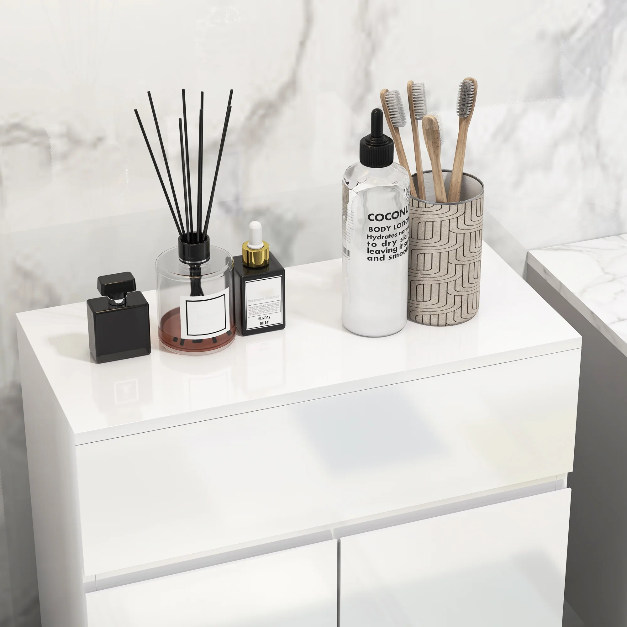 kleankin High Gloss Bathroom Floor Cabinet Storage Cupboard with Drawer - Image 7