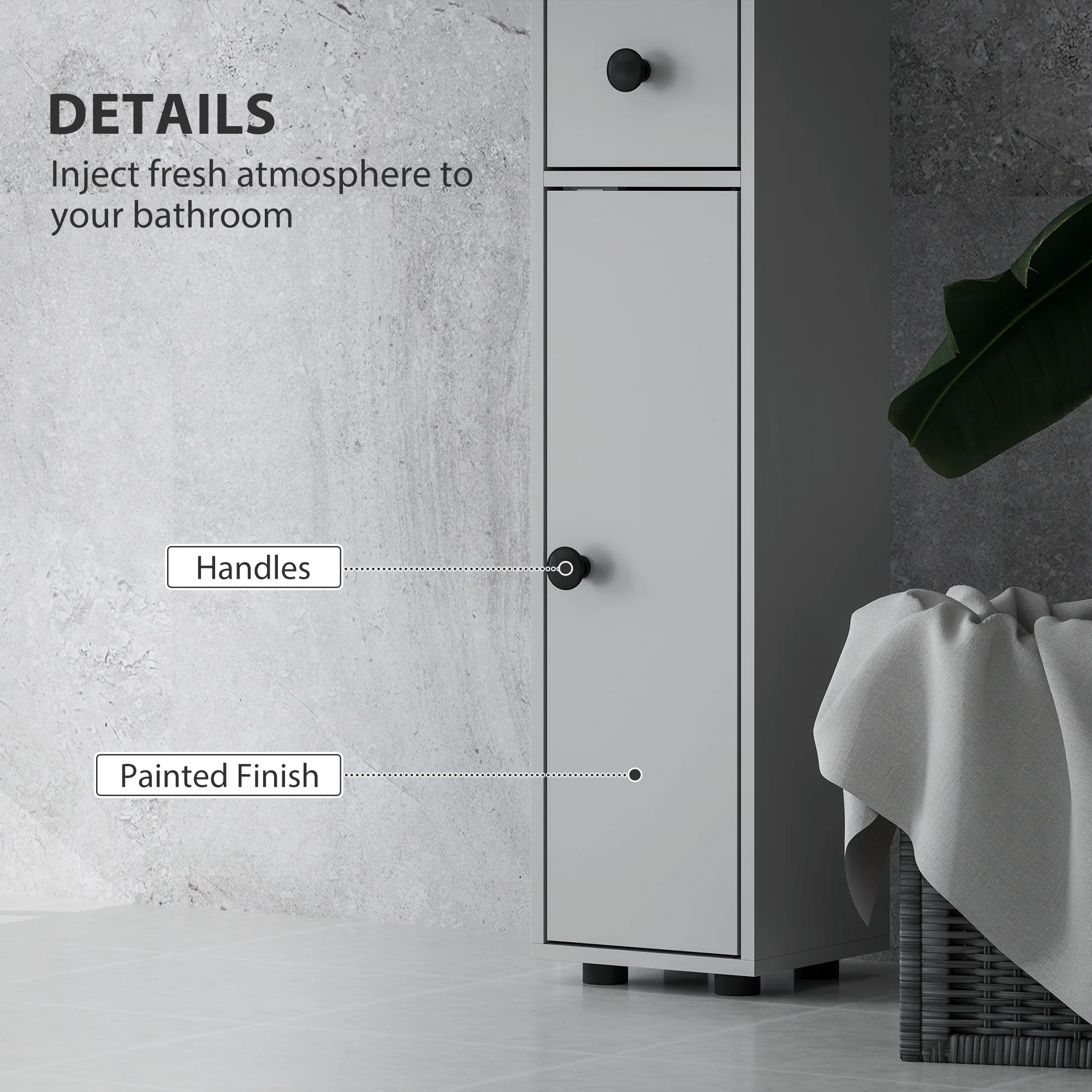 kleankin Slim Bathroom Cabinet, Toilet Roll Storage w/ Shelves - Image 15