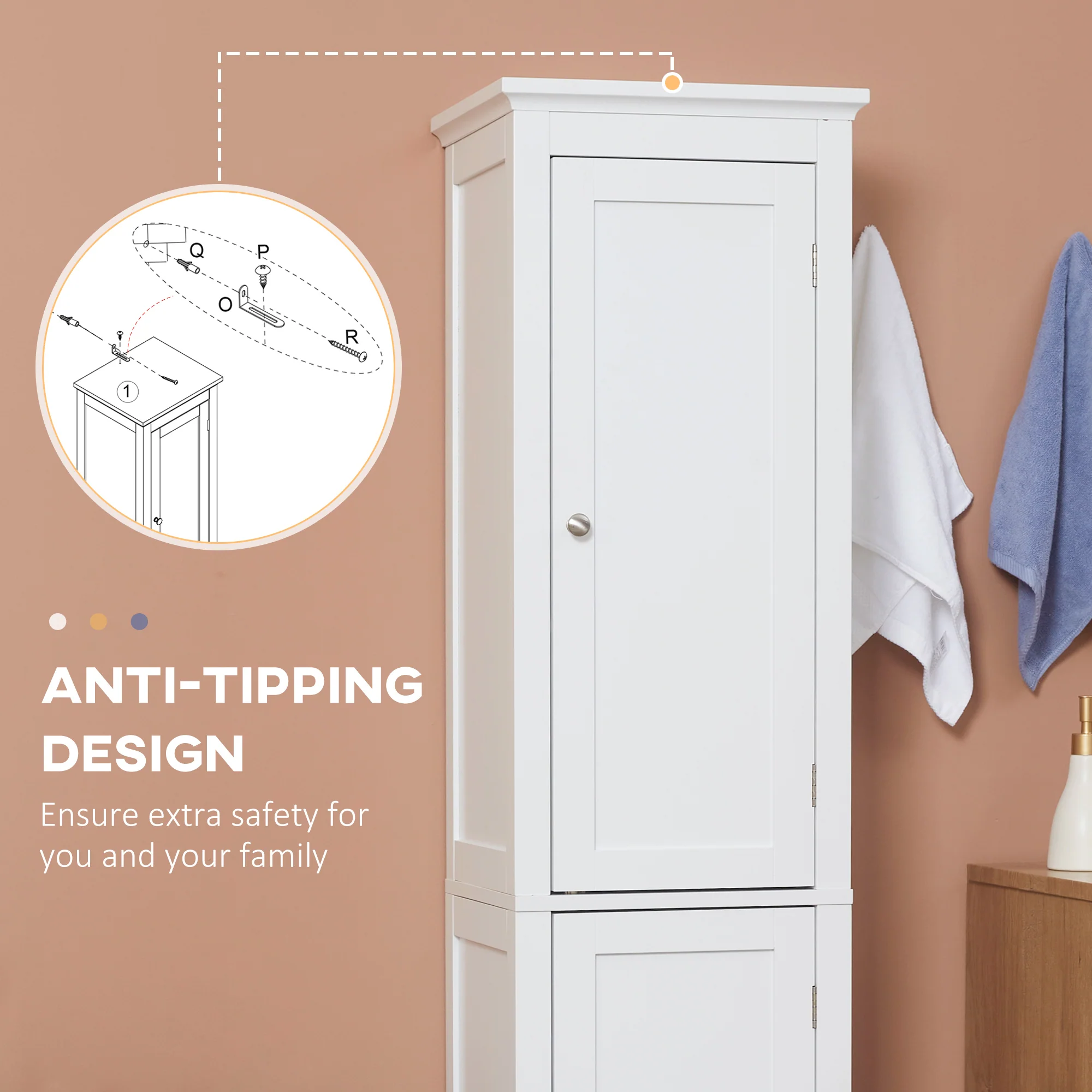 Kleankin Tall Bathroom Cabinet With Adjustable Shelves, Double Door, White - Image 7