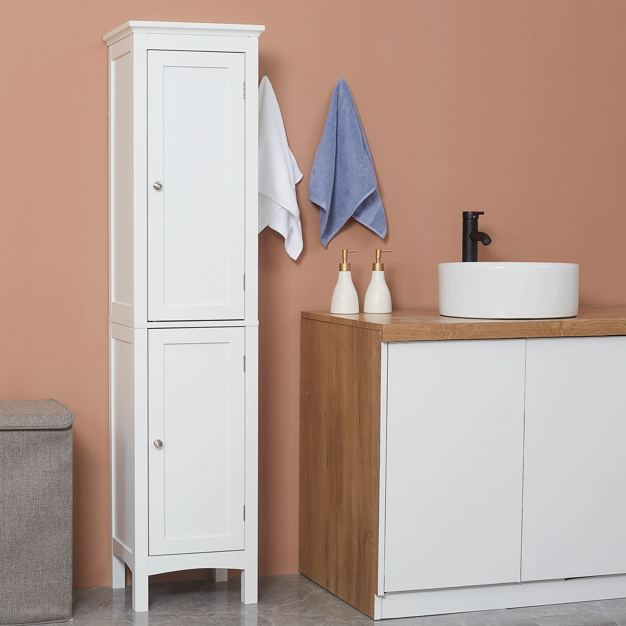 Kleankin Tall Bathroom Cabinet With Adjustable Shelves, Double Door, White - Image 8