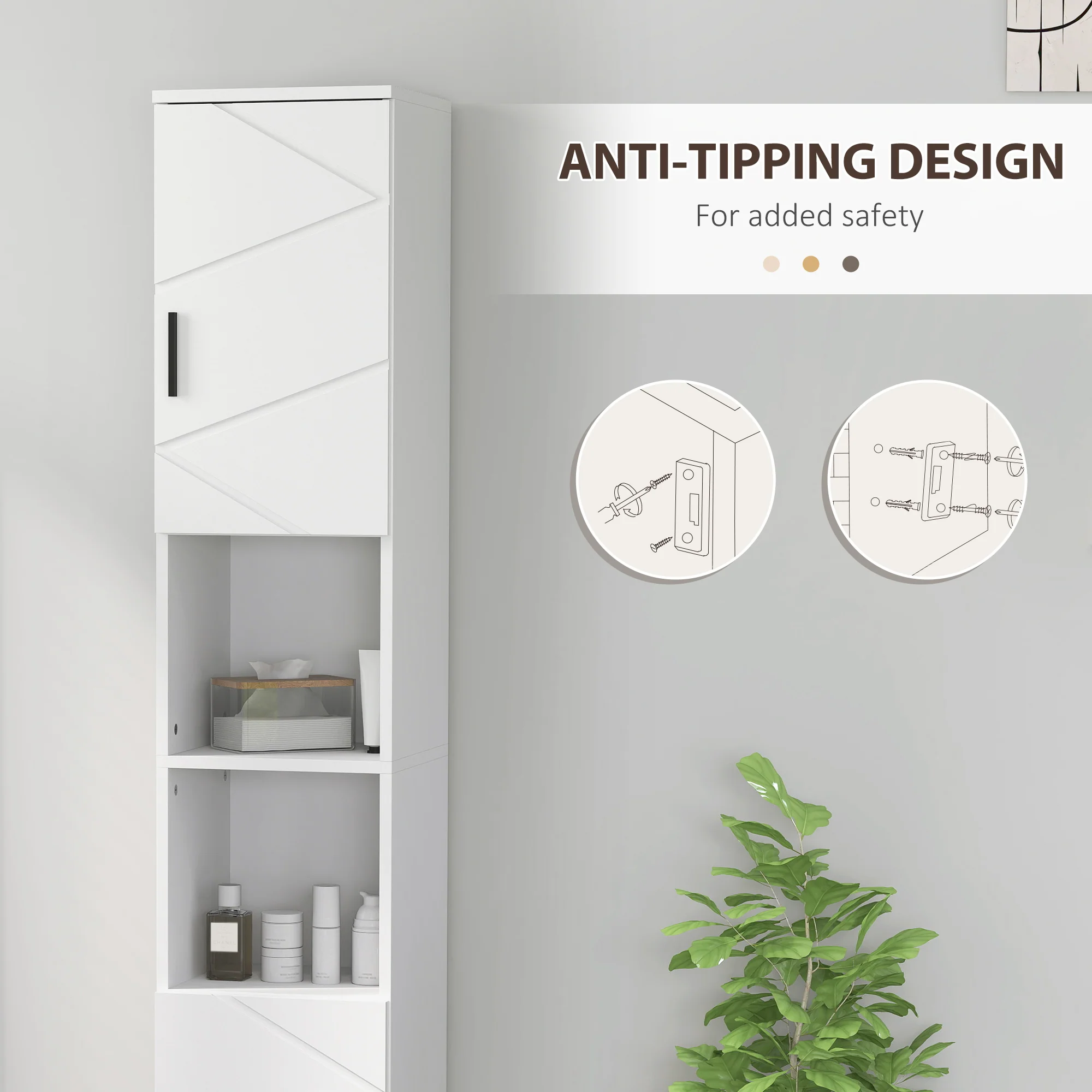 kleankin Tall Bathroom Storage Cabinet, Slim Bathroom Cabinet with Soft Close - Image 6