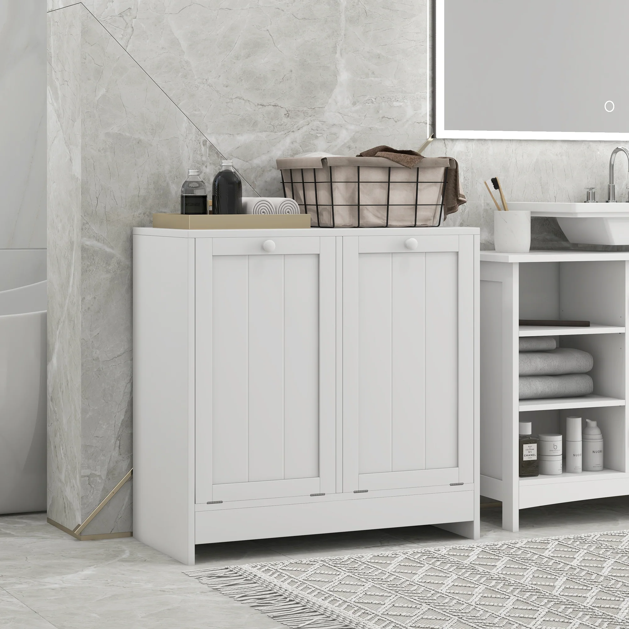 Kleankin Tilt-out Laundry Storage Cabinet With 2 Compartment Hampers, White - Image 2