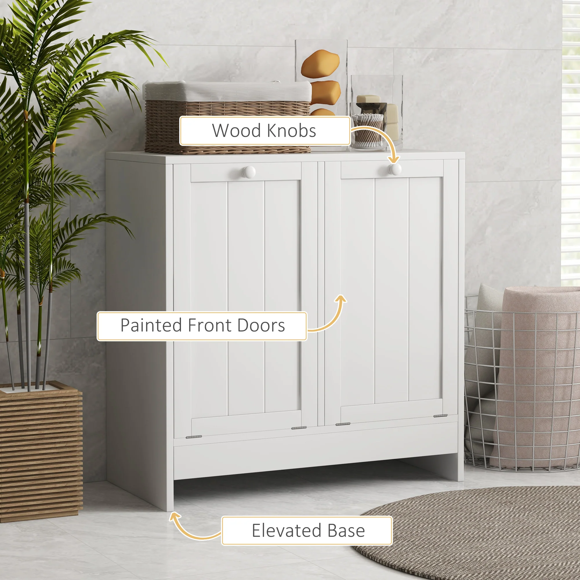 Kleankin Tilt-out Laundry Storage Cabinet With 2 Compartment Hampers, White - Image 4