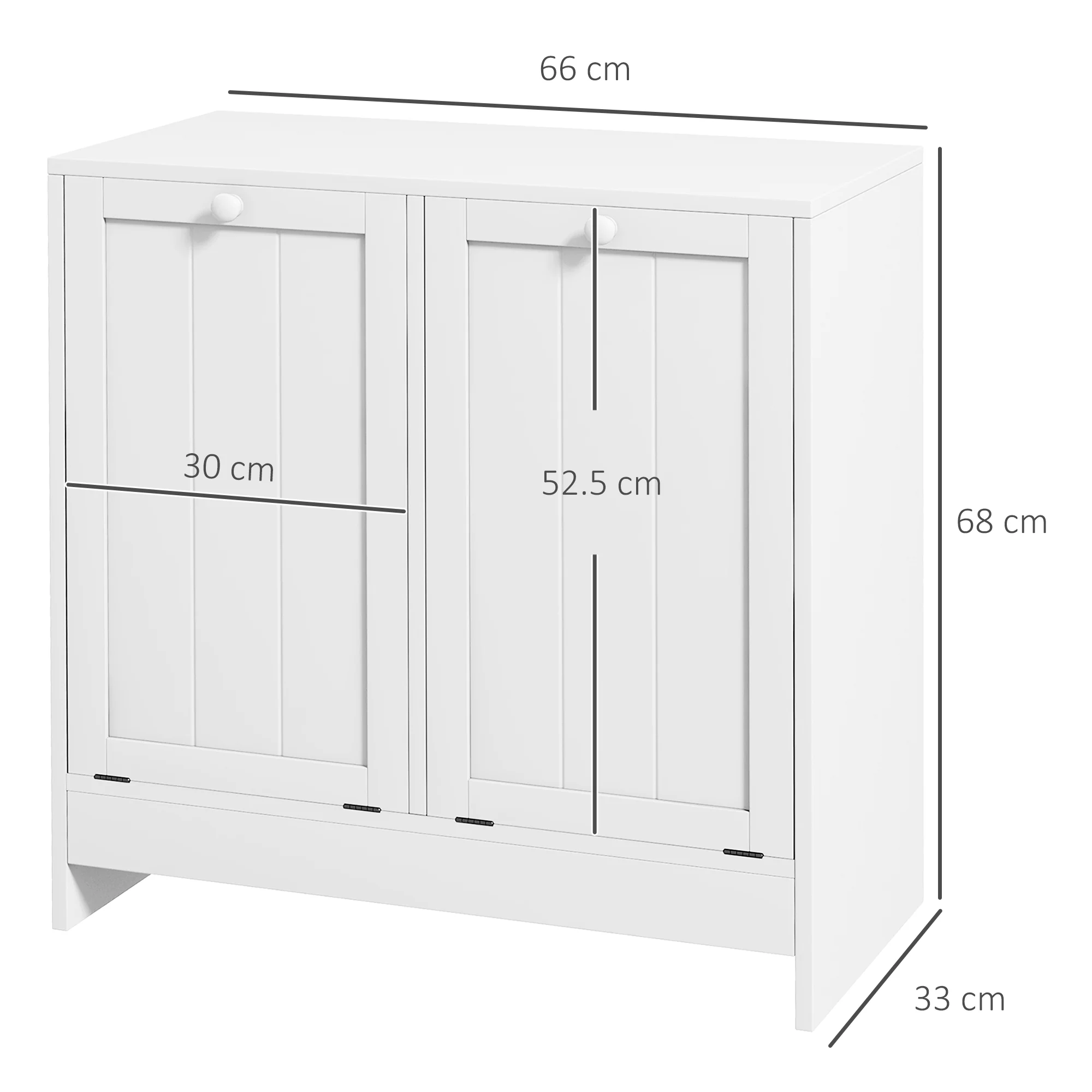 Kleankin Tilt-out Laundry Storage Cabinet With 2 Compartment Hampers, White - Image 5