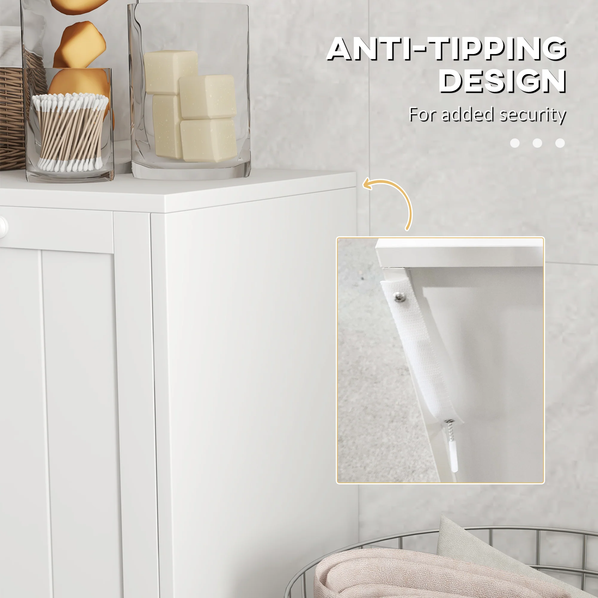 Kleankin Tilt-out Laundry Storage Cabinet With 2 Compartment Hampers, White - Image 6