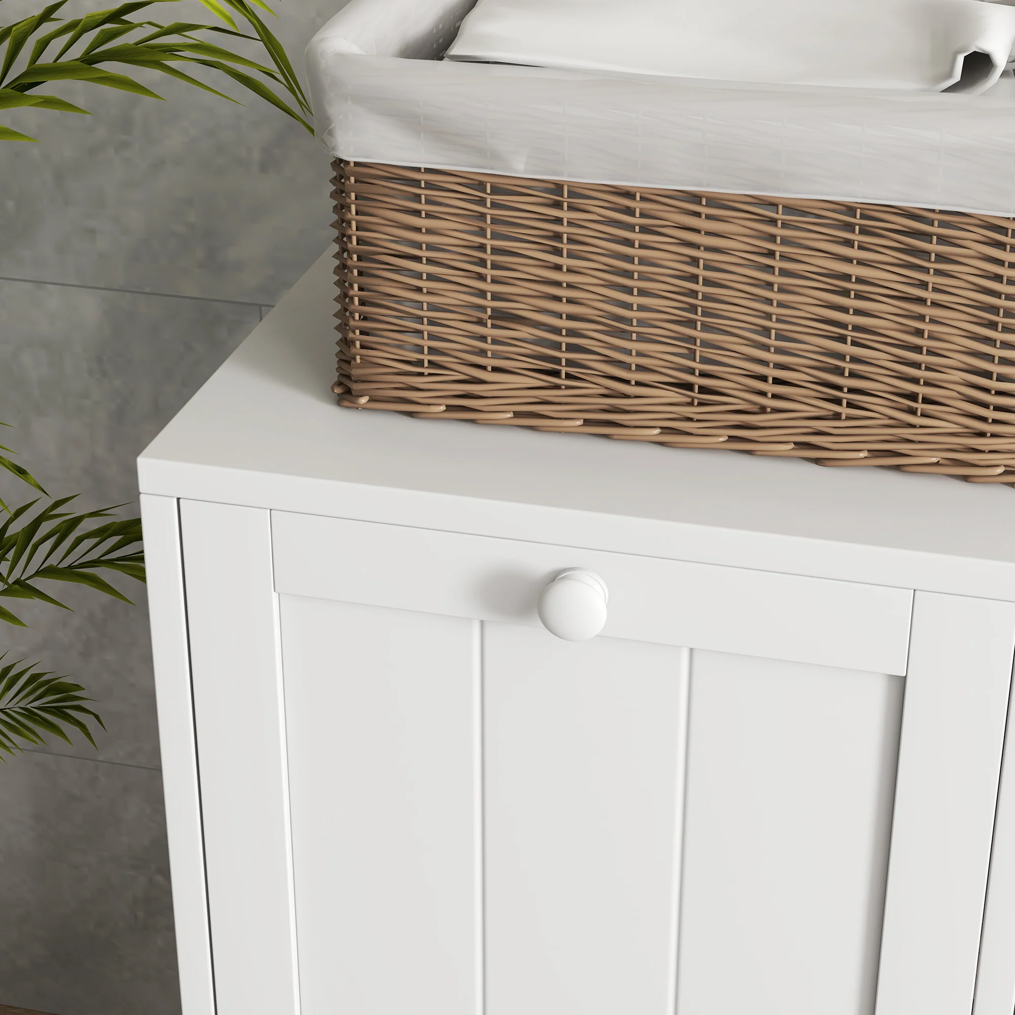 Kleankin Tilt-out Laundry Storage Cabinet With 2 Compartment Hampers, White - Image 8