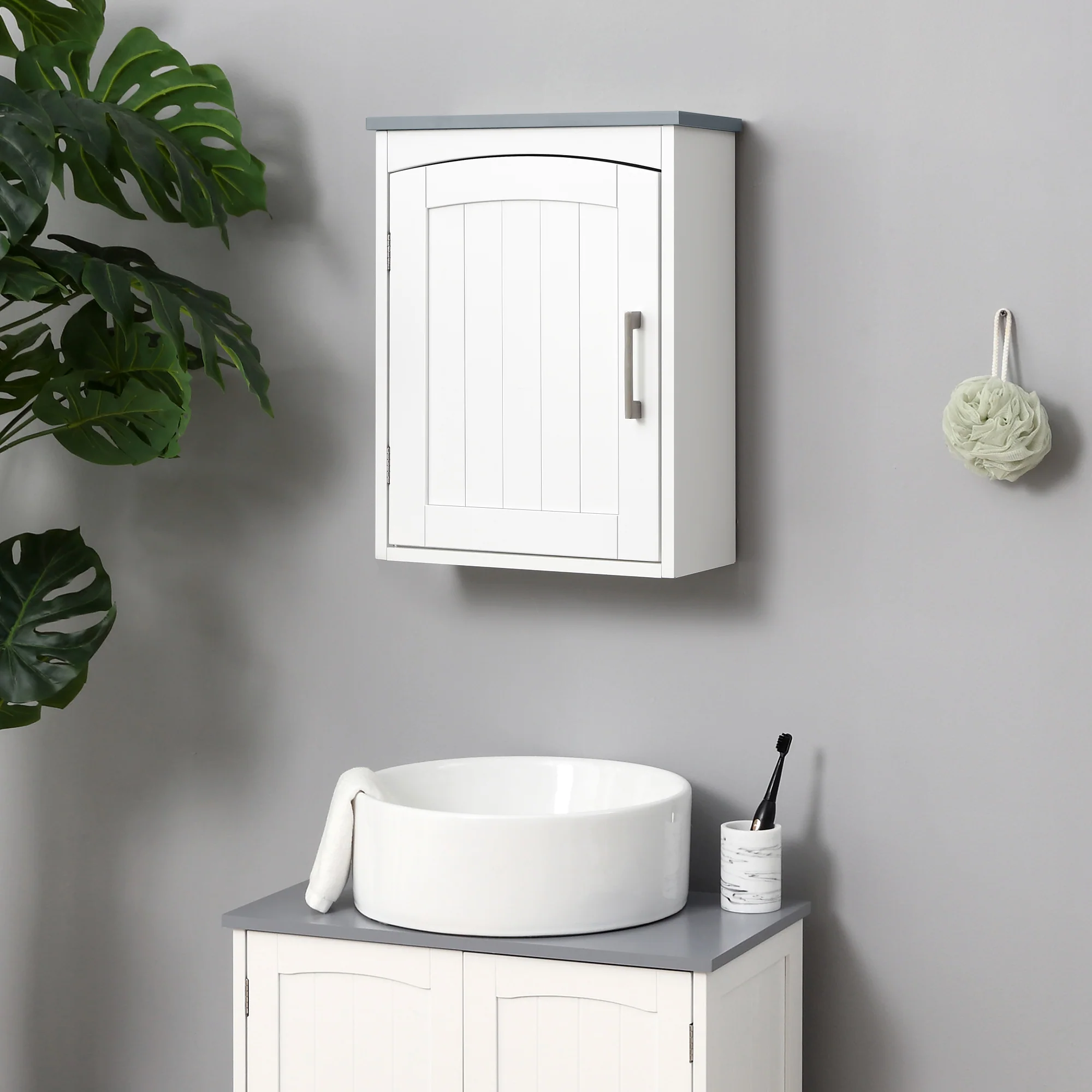Kleankin Wall Mounted Bathroom Cabinet With Adjustable Shelf, Light Grey - Image 2
