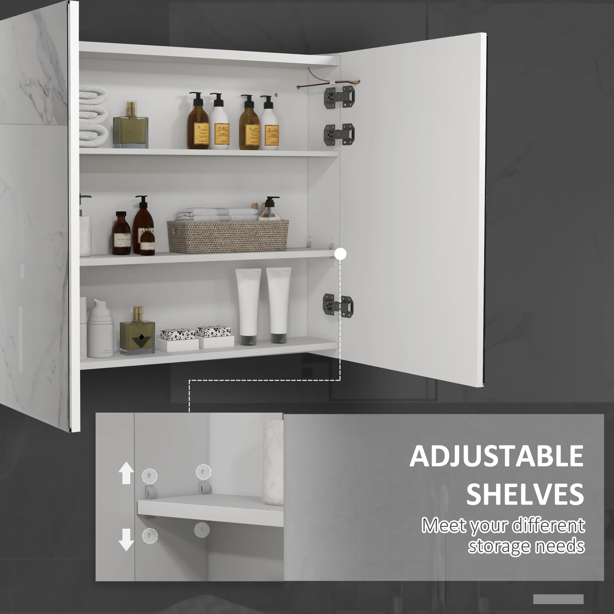 kleankin Wall Mounted Bathroom Storage Cupboard with Mirror, LED Light, USB - Image 6