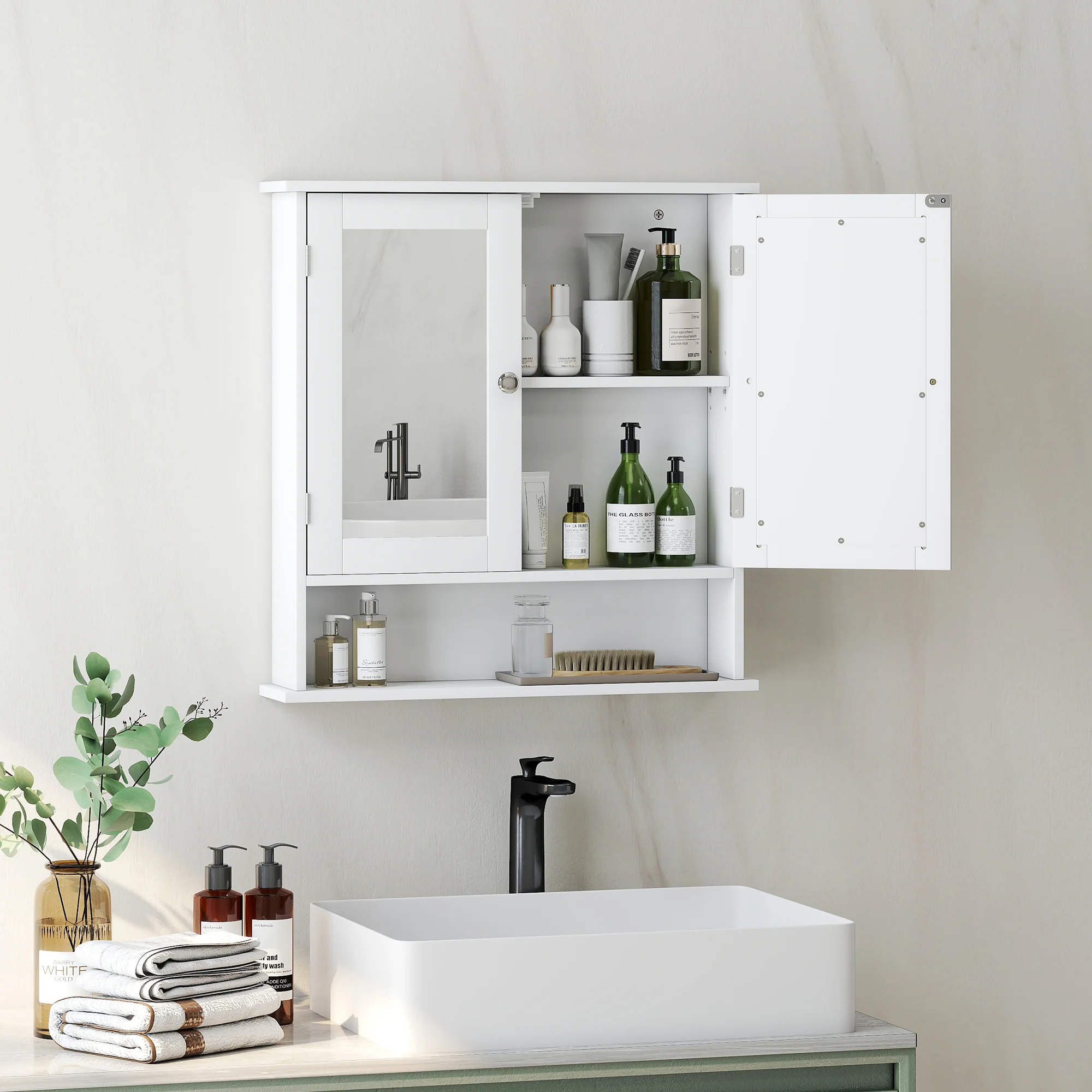 kleankin Wall Mounted Mirror Cabinet W/ Double Mirror Doors & Adjustable Shelf - Image 2