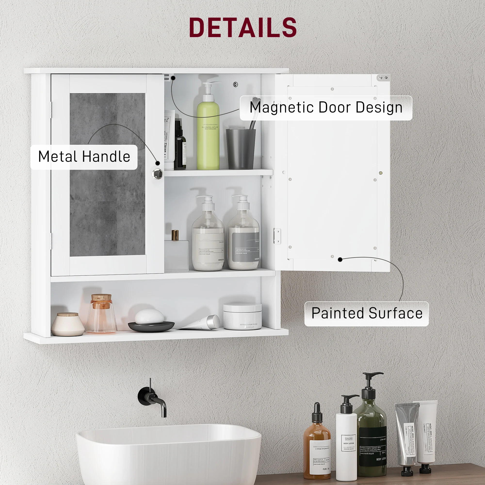 kleankin Wall Mounted Mirror Cabinet W/ Double Mirror Doors & Adjustable Shelf - Image 4