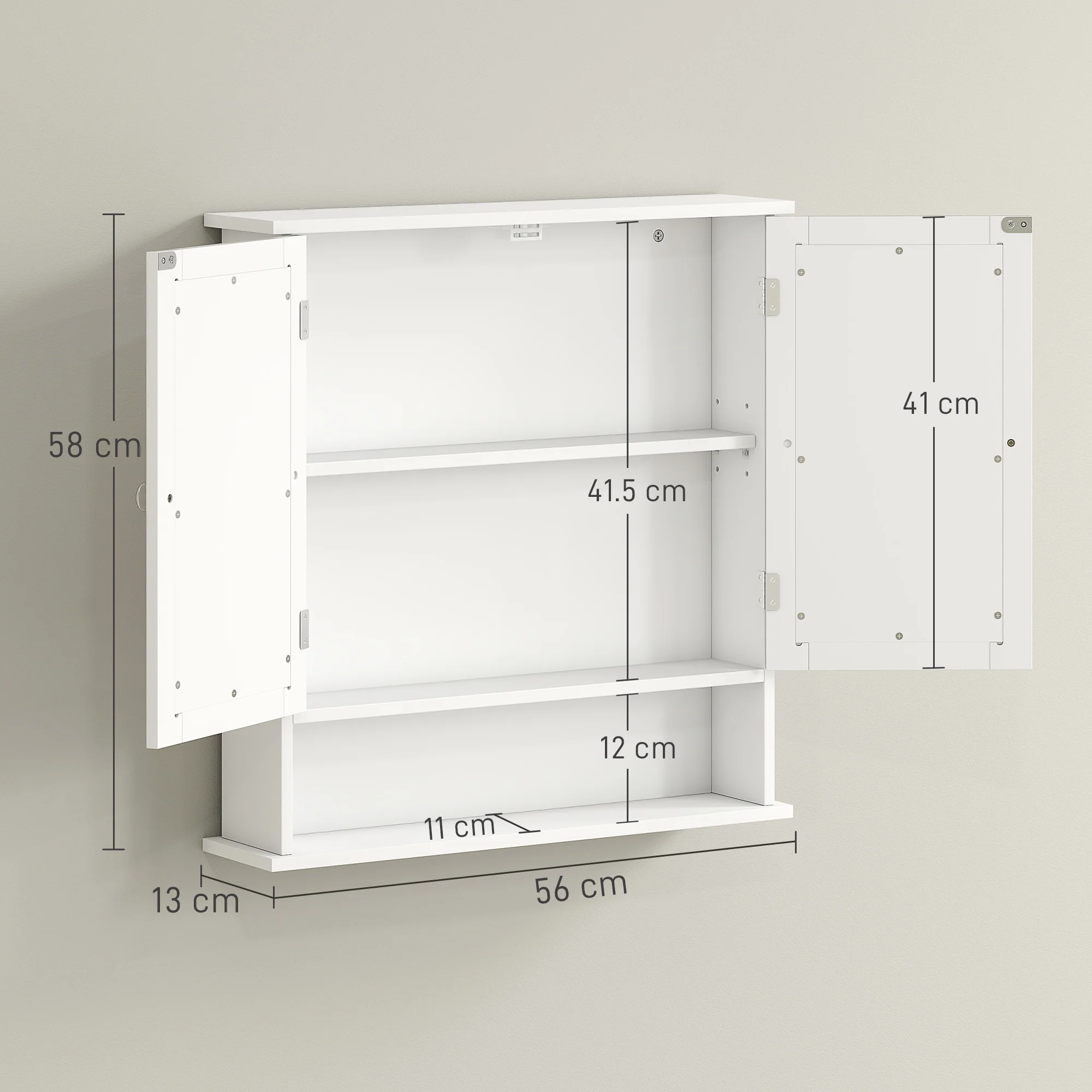 kleankin Wall Mounted Mirror Cabinet W/ Double Mirror Doors & Adjustable Shelf - Image 5