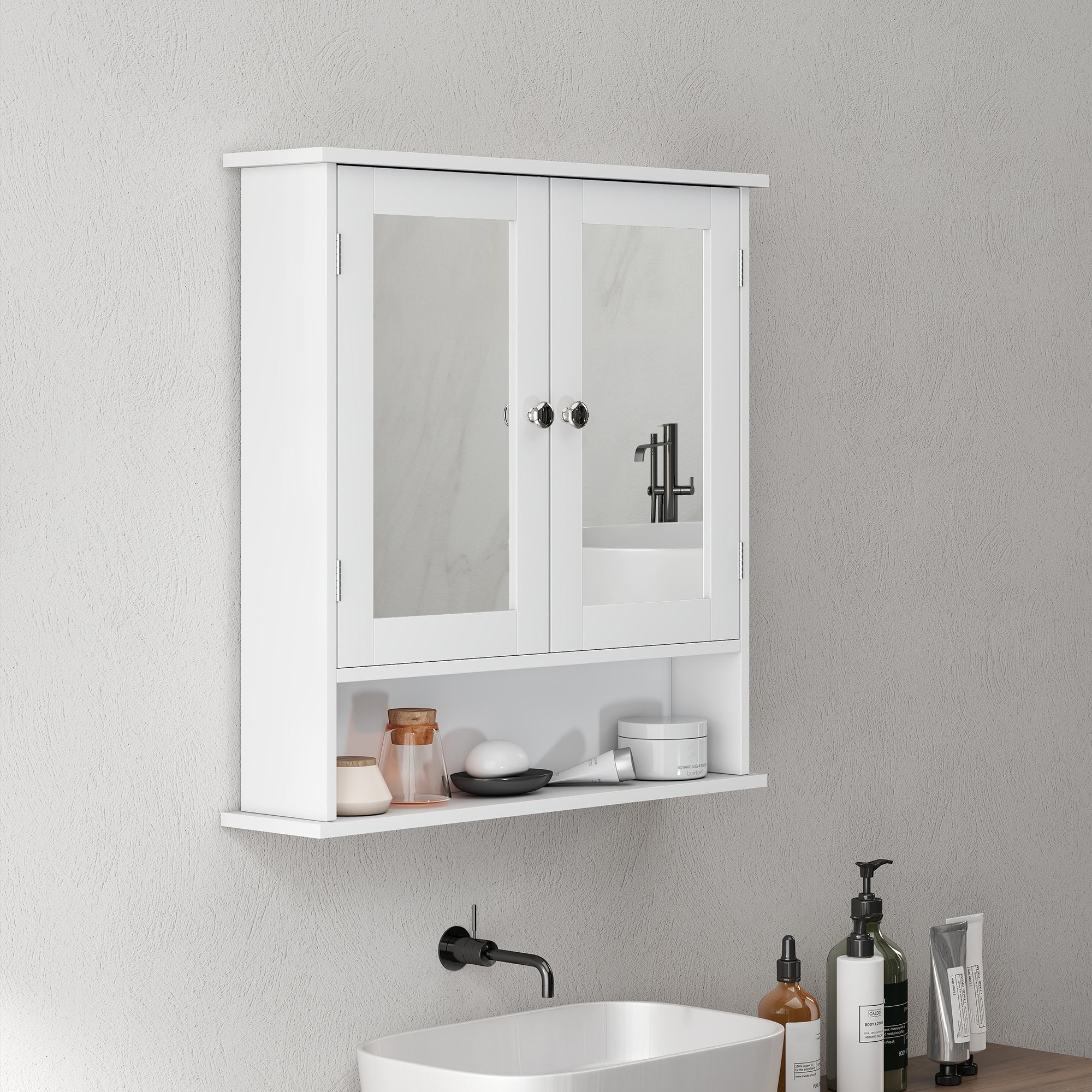 kleankin Wall Mounted Mirror Cabinet W/ Double Mirror Doors & Adjustable Shelf - Image 7