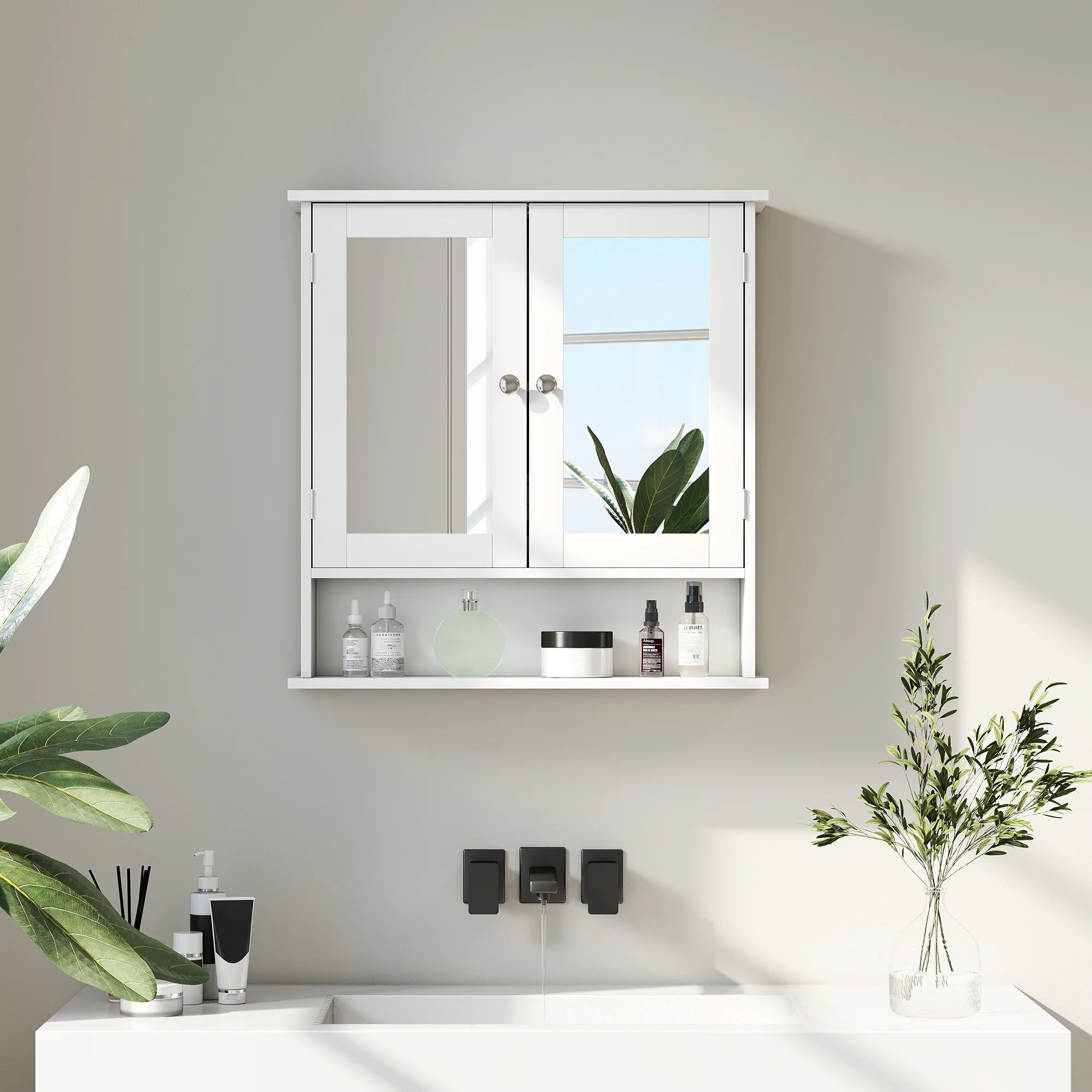 kleankin Wall Mounted Mirror Cabinet W/ Double Mirror Doors & Adjustable Shelf - Image 8
