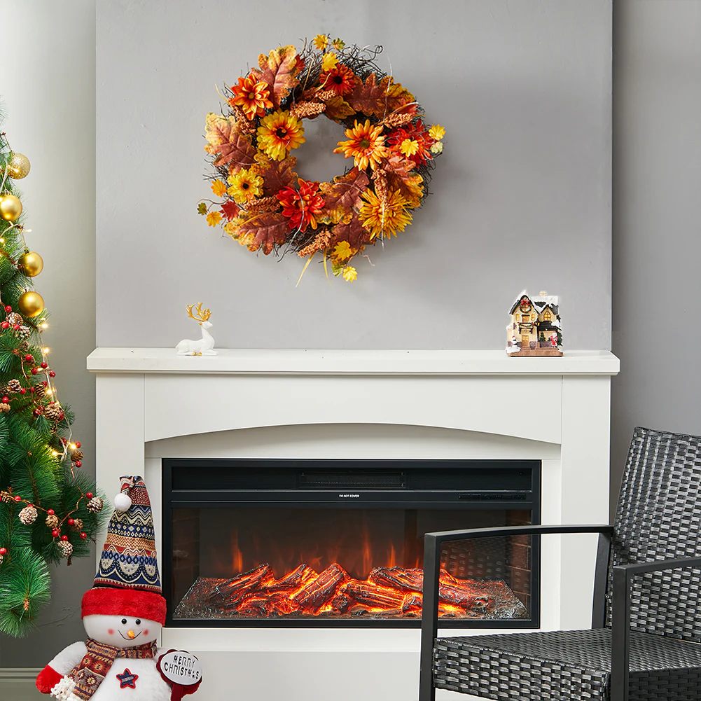 Large Autumn Daisy Maple Leaf Wreath Hanging Decoration - Image 2