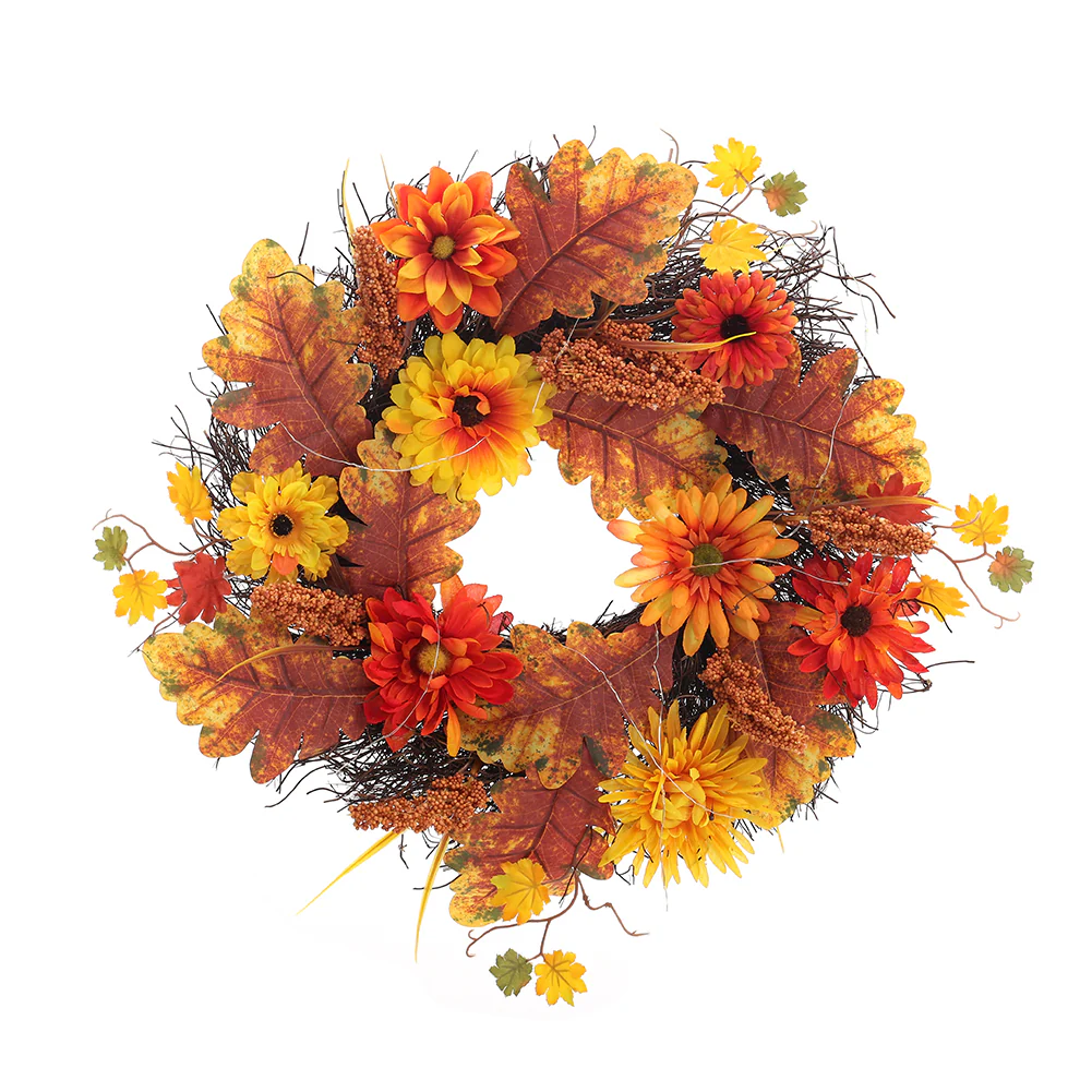 Large Autumn Daisy Maple Leaf Wreath Hanging Decoration - Image 6