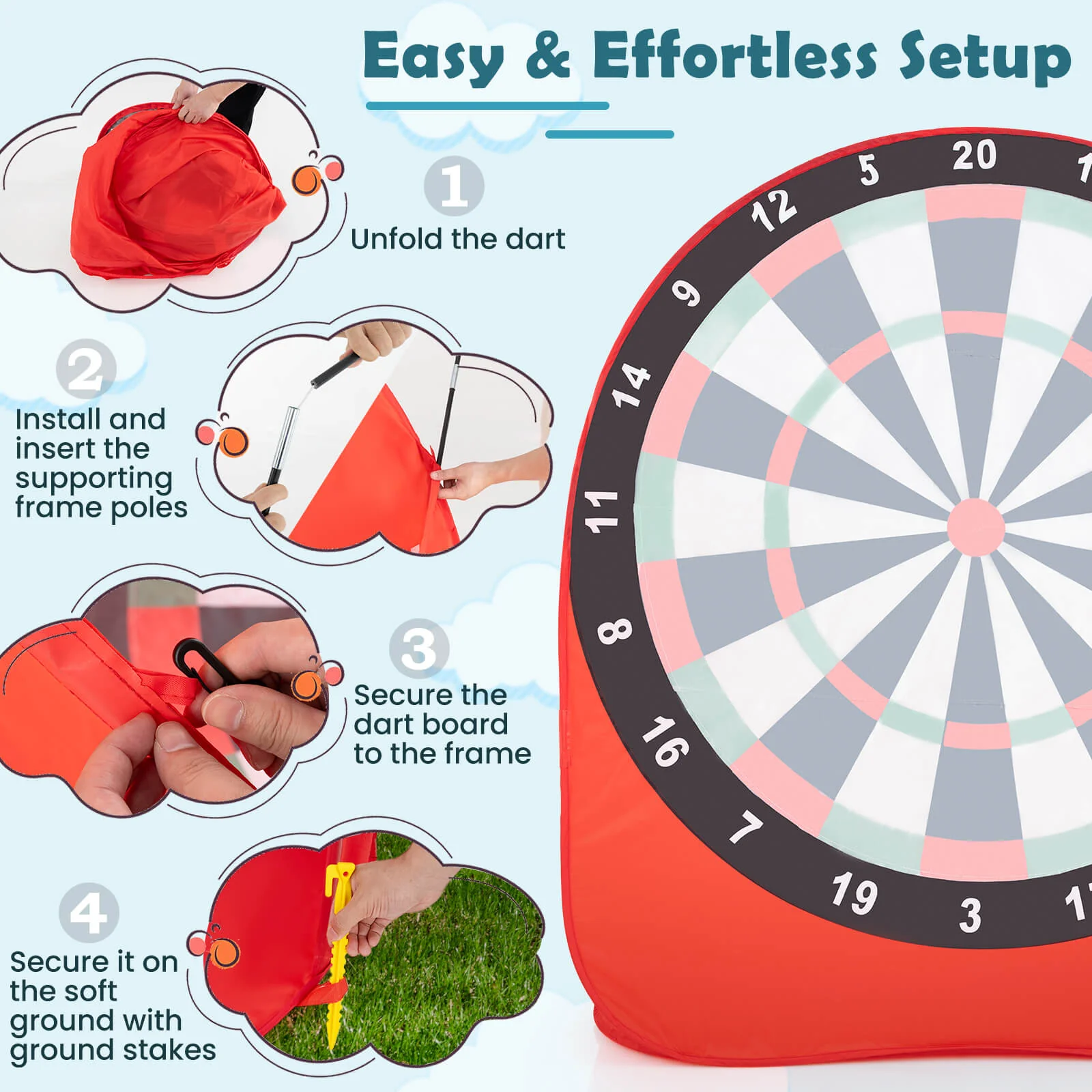 Large Dart Board for Kids Foldable and Portable Dartboard with 4 Kick Balls - Image 19