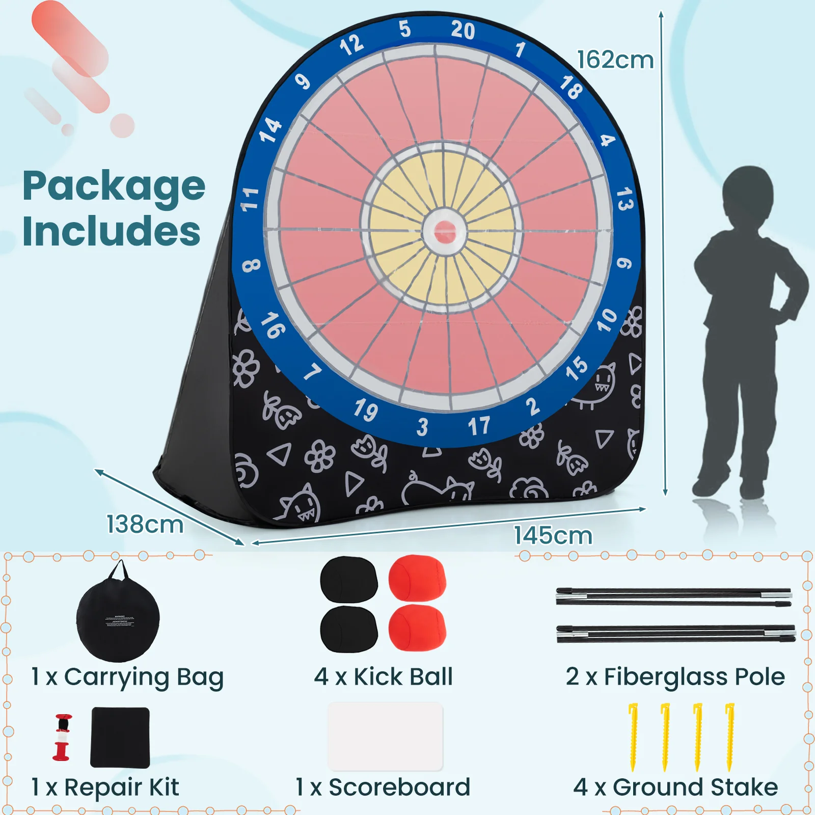 Large Dart Board for Kids Foldable and Portable Dartboard with 4 Kick Balls - Image 5